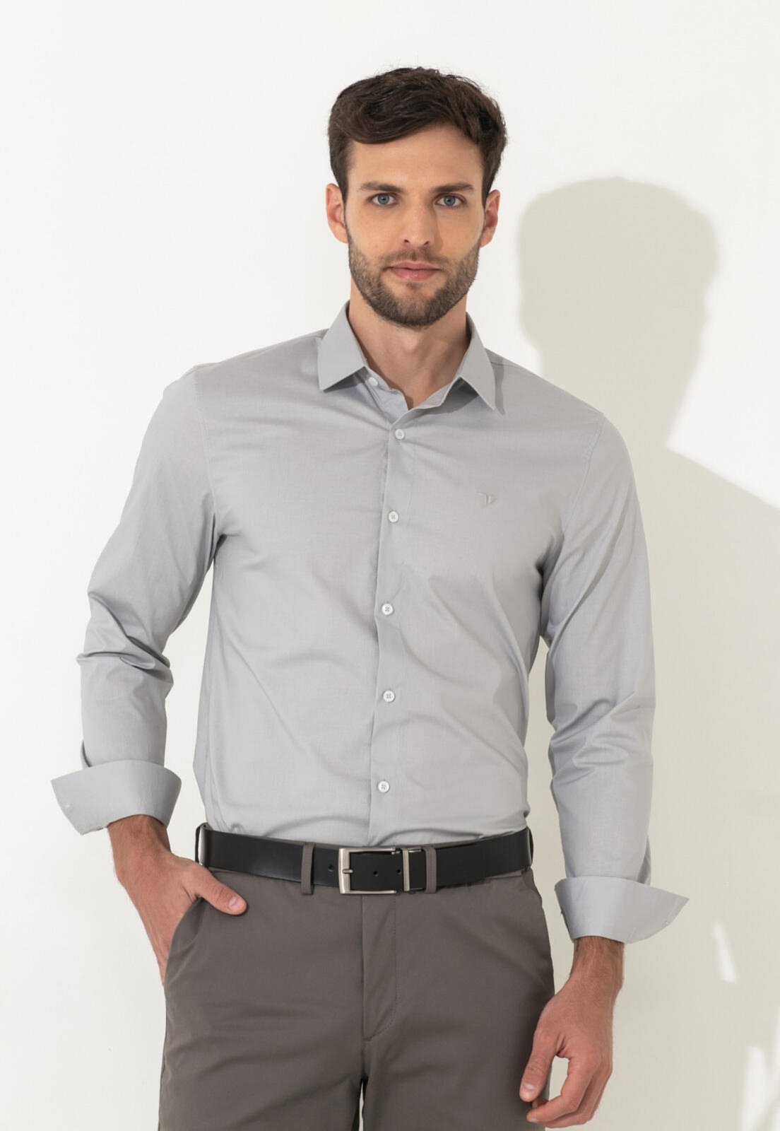Vista 2 Camisa Traymon Manga Longa Slim Claro cinza Traymon cinza
