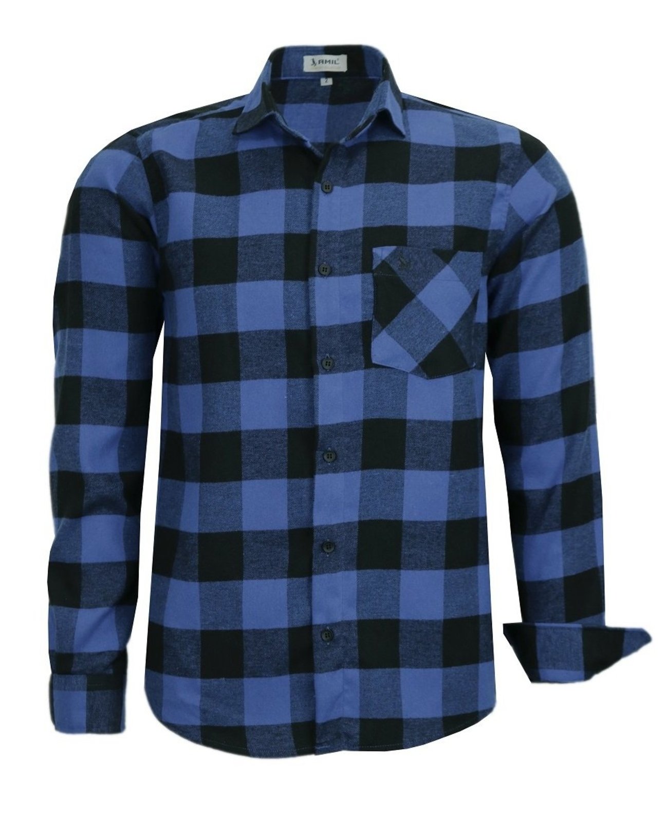Camisa Flanela Xadrez Amil Elrond Comfort Com Bolso Manga longa Luxo Azul