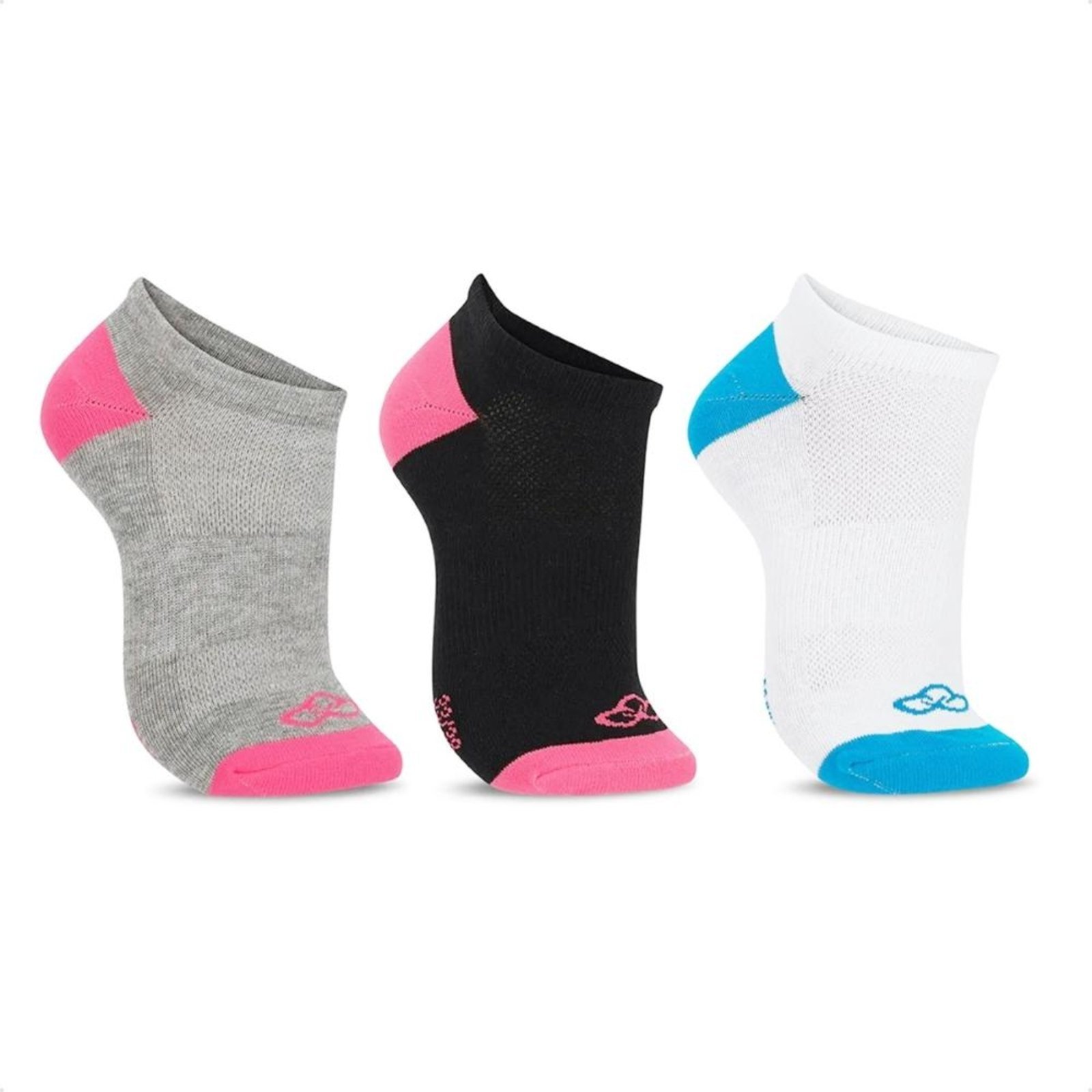 Vista 2 Kit de 3 Pares de Meias Olympikus Cano Invisível Feminino OLK multicolorido OLK multicolorido