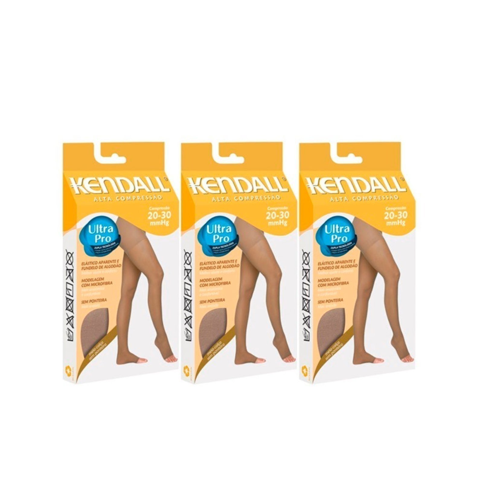 Kit com 3 Meias-calça Kendall sem Ponteira Alta Compressão – 1891 Bege