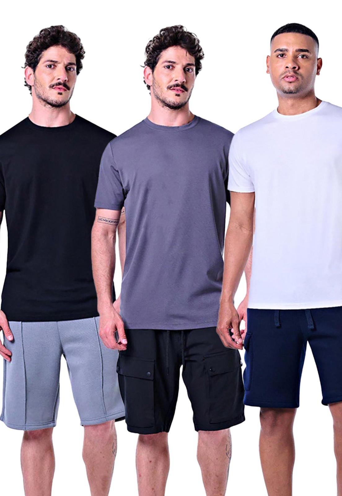 Kit 3 Camisetas Masculinas Básicas Branco