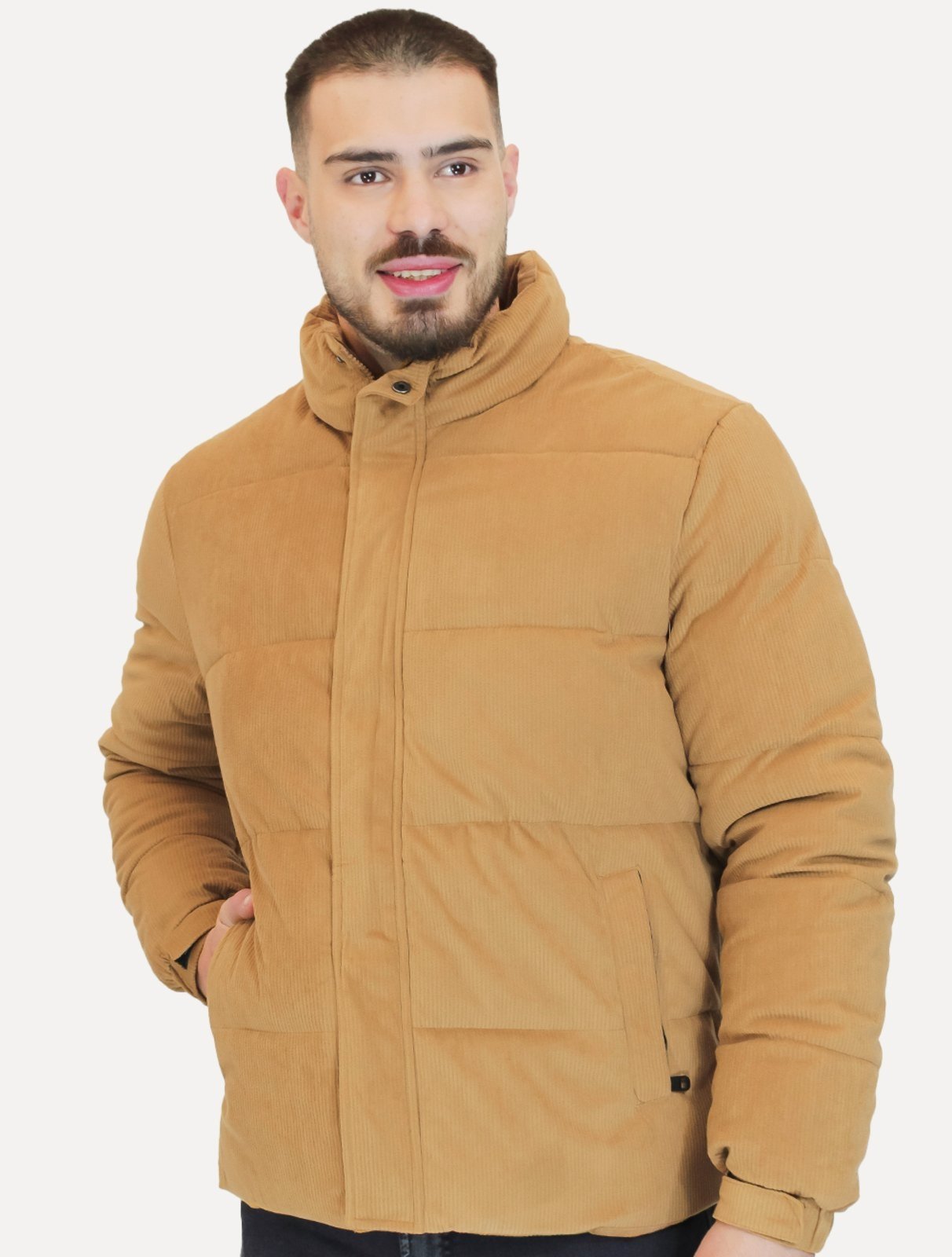 Jaqueta Masculina Puffer Veludo Cotelê Cáqui