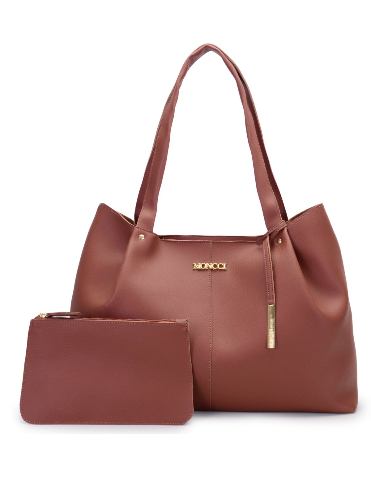 Bolsa de Ombro Grande Moncci com carteira Caramelo Marrom