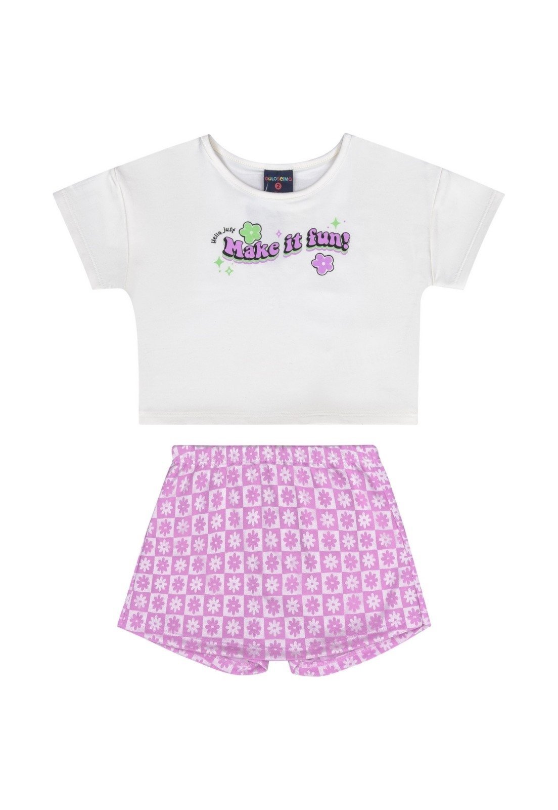 Infantil – Conjunto para Menina com Blusa e Short-Saia Guloseima Off-White