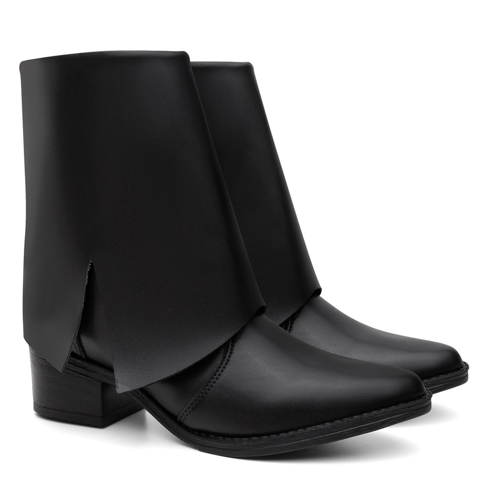 Bota Feminina Cano Baixo Veritimo Botinha Casual Manta Solto Bloco Conforto Versátil Preto