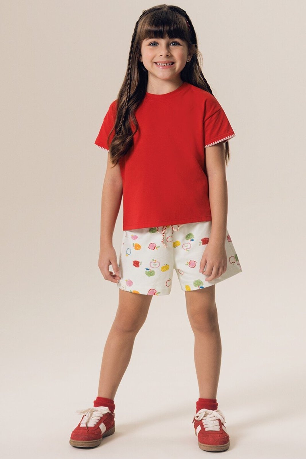 Infantil - Conjunto Bugbee Blusa Box em Malha Com Shorts em Molecotton Estampado Comer Bem