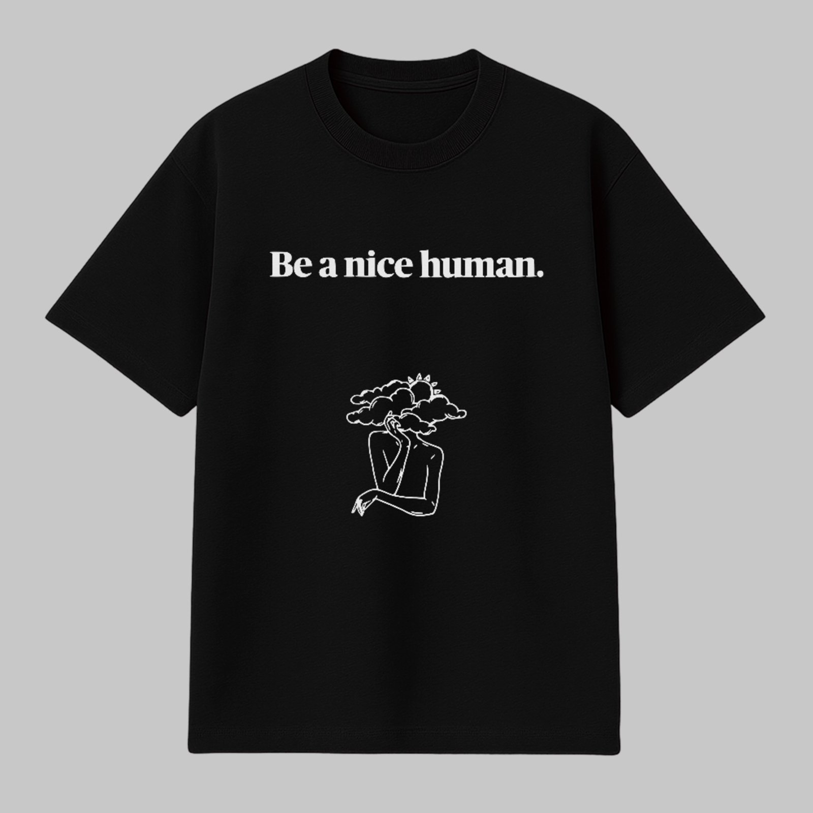 Camiseta Básica Be A Nice Human Frase Minimalista Estilo Preto