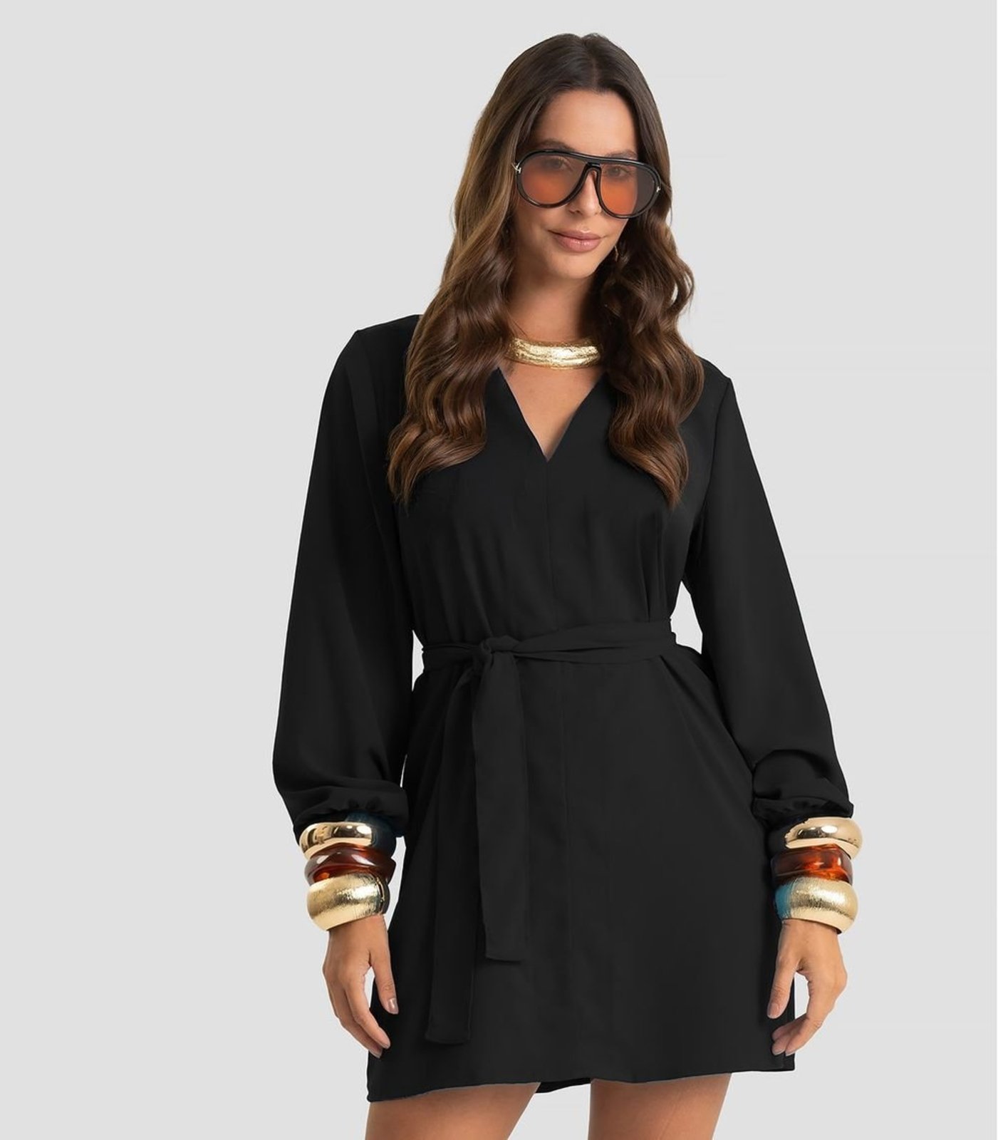 Vestido Curto Feminino Twill cey Com Cinto Dianna Preto