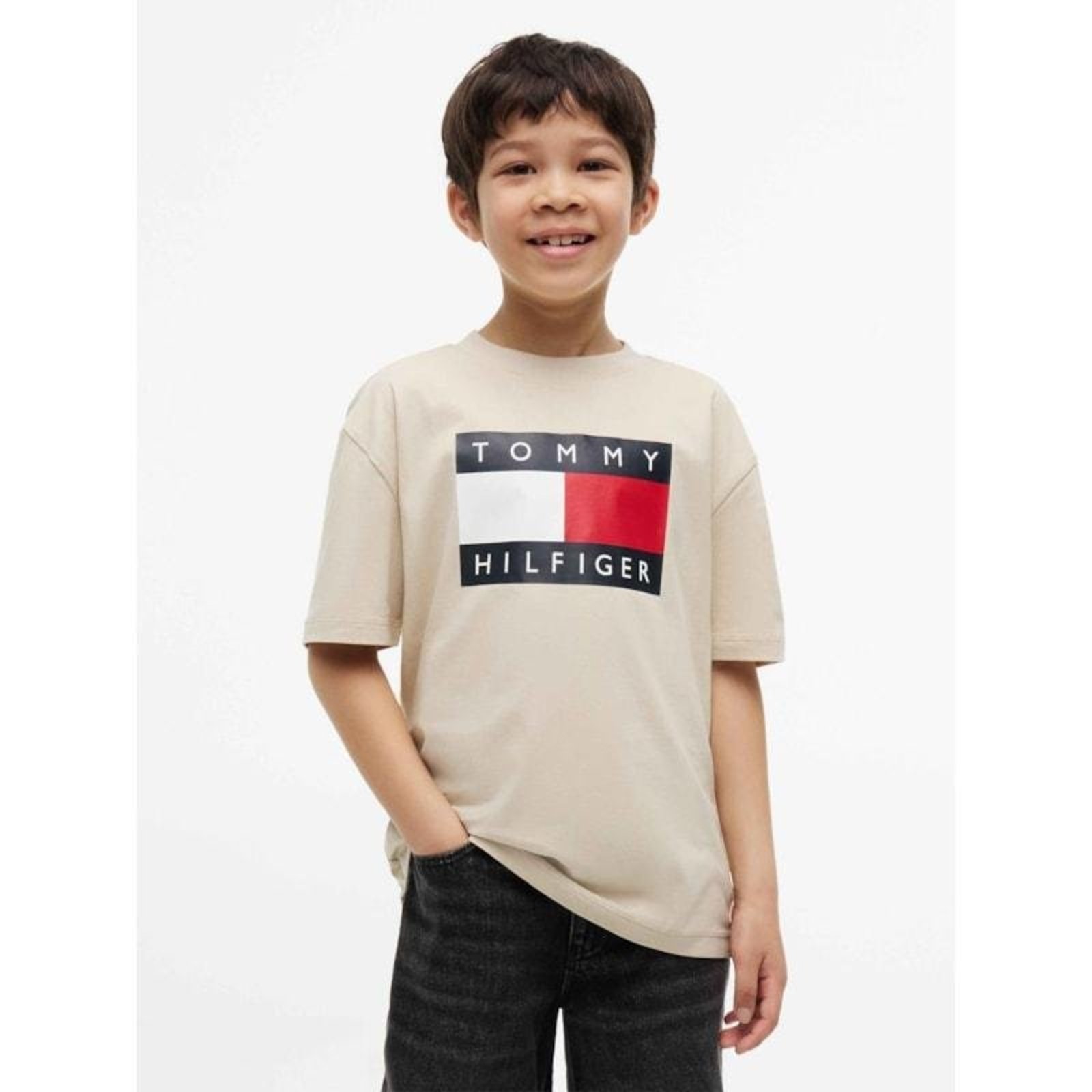Camiseta Logo de Bandeira Bege