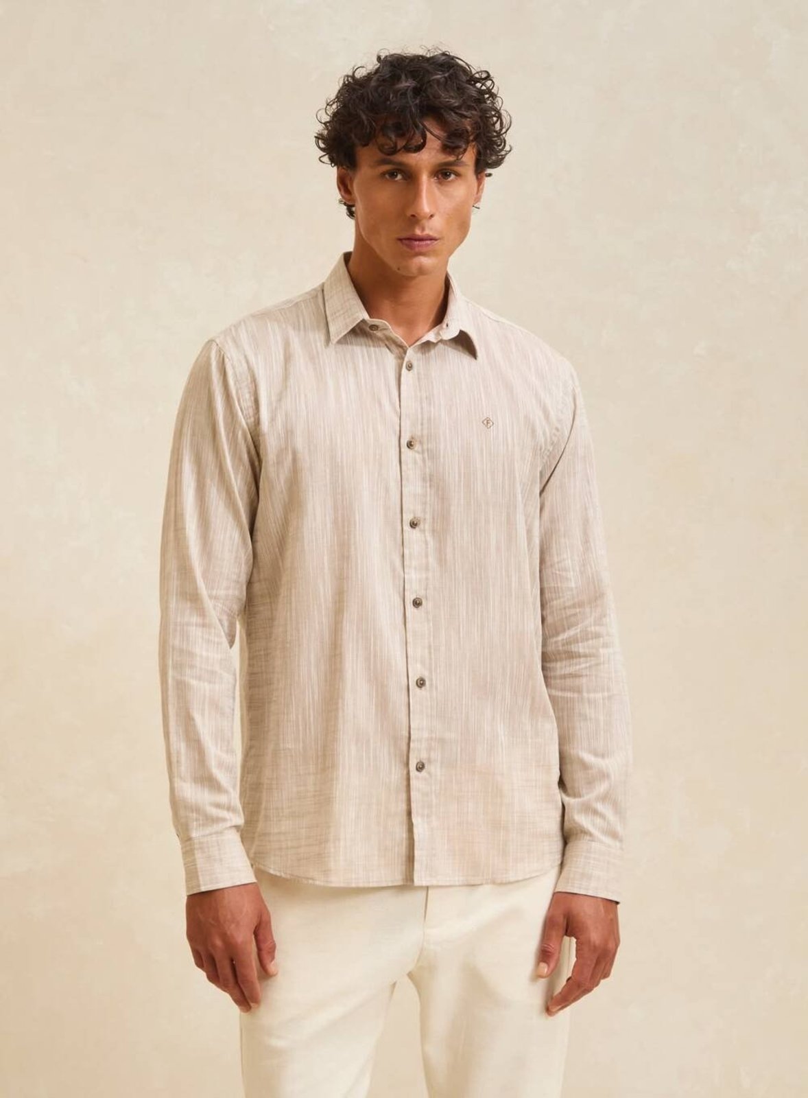 Camisa Masculina Relax Manga Longa Forum Branco/Marrom