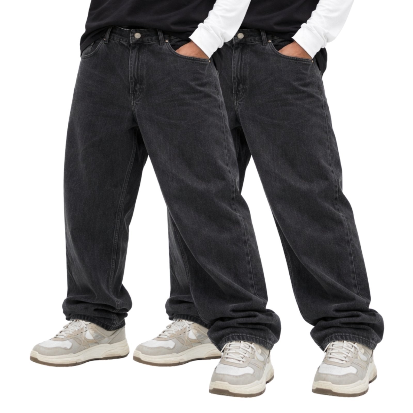 Kit 2 Calças Jeans Relaxado Masculina Modelo Bag Reta Com Bolsos Estilo Streetwear