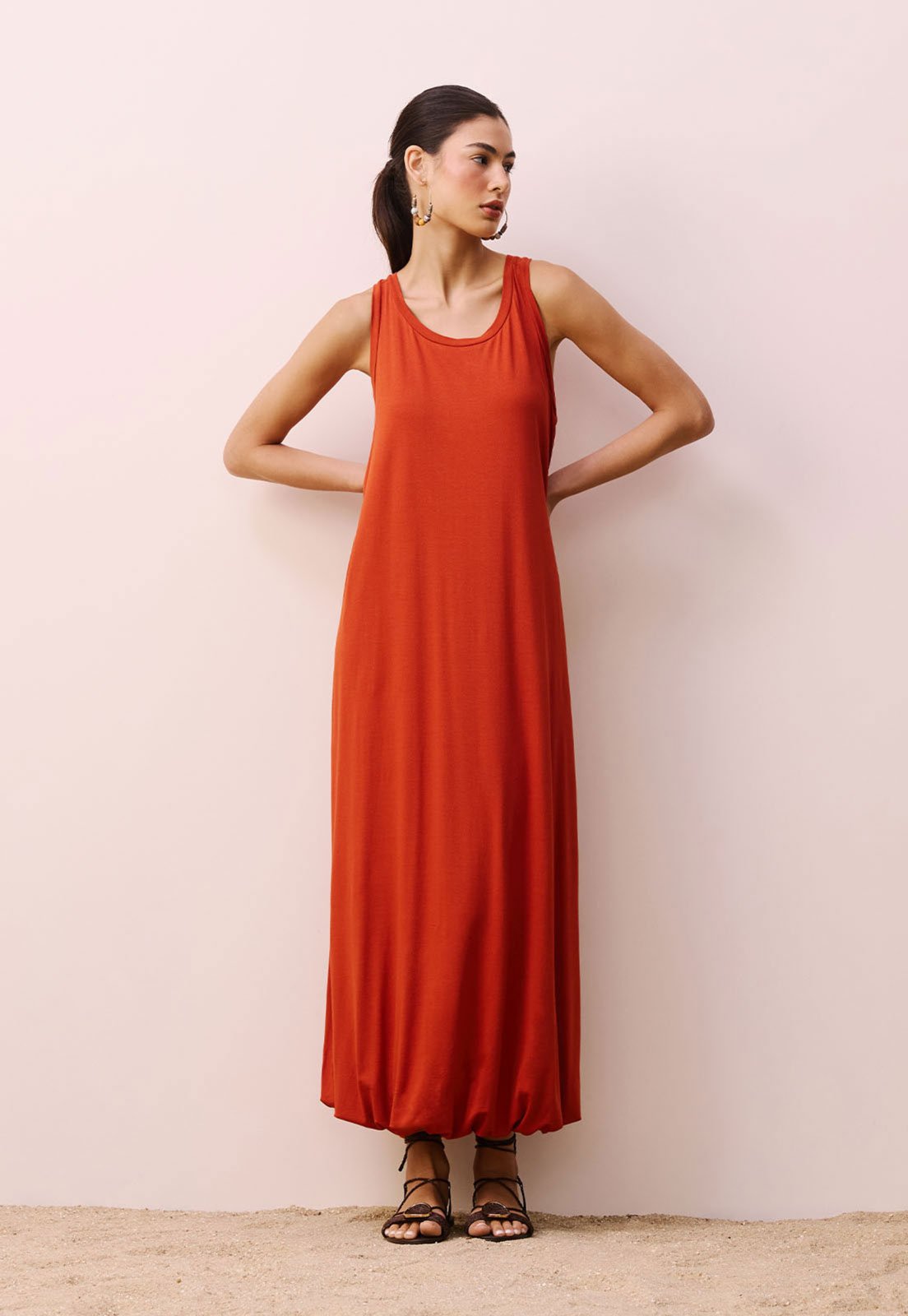 Vestido CaCay Midi Balone Nadador Vermelho