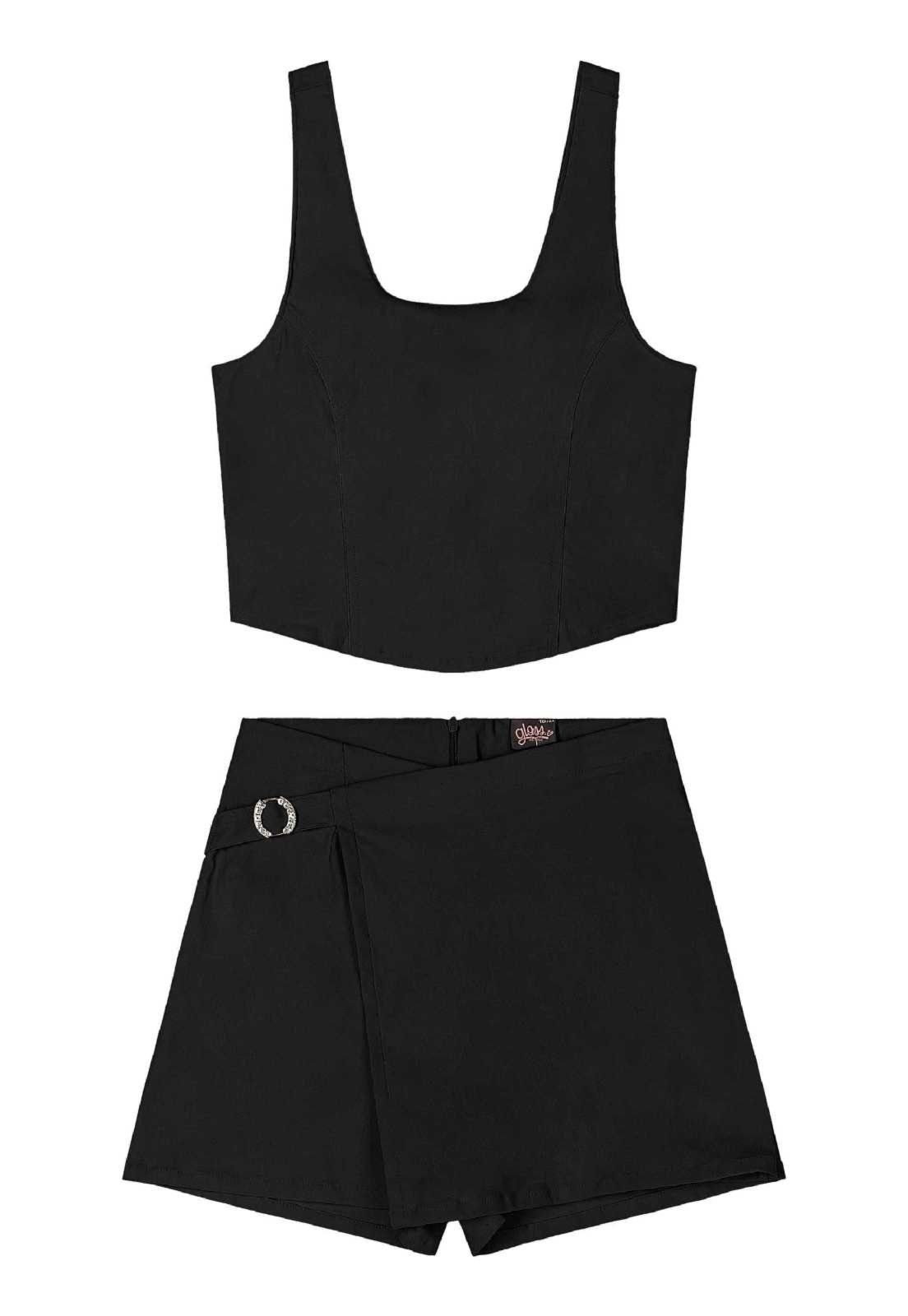 Vista 3 Infantil - Conjunto com Top e Short-Saia Juvenil Gloss rosa Gloss rosa