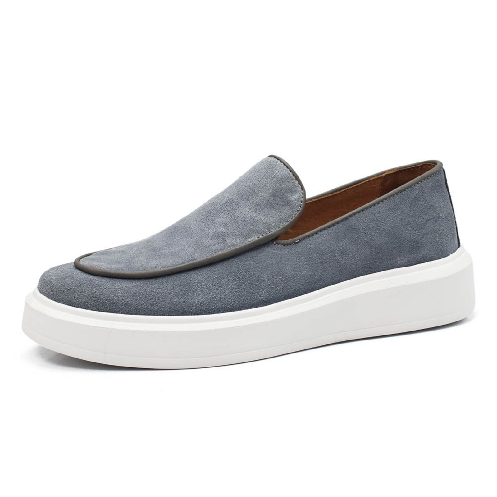 Sapatenis Slip On Masculino Tenis Iate Casual Couro Legitimo Cinza