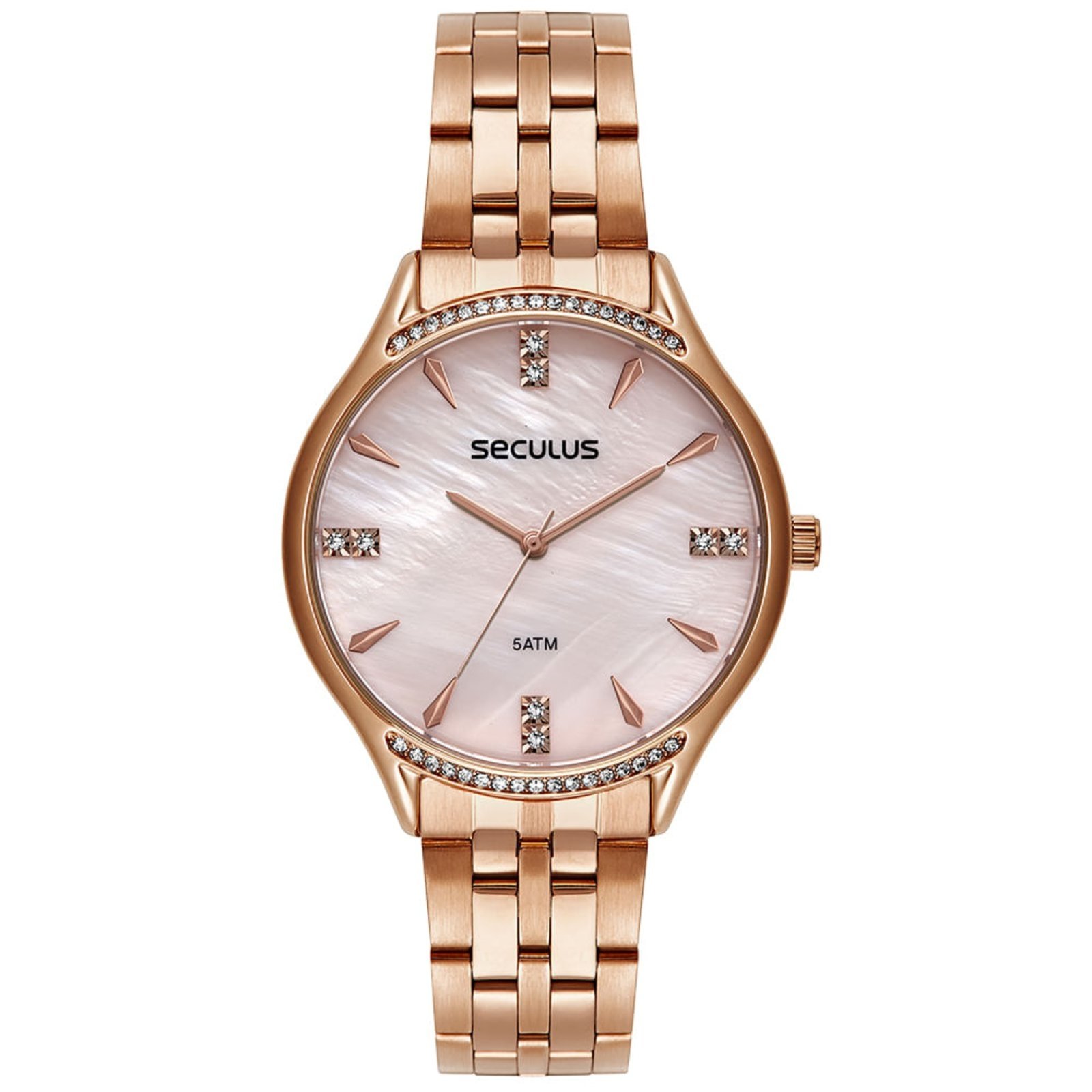 Relógio Seculus Feminino Cristais Madrepérola Rosé Seculus