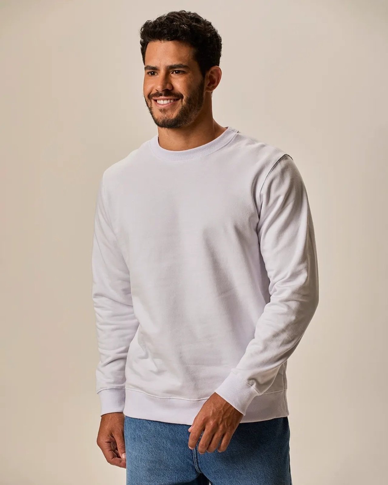 Blusão Básico Masculino Decote Redondo Em Moletom Flanelado