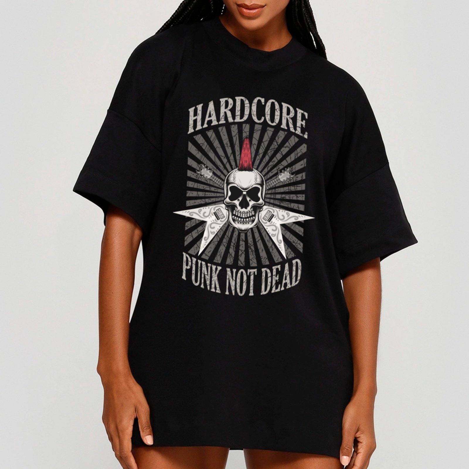 Camiseta Ousy Streetwear Hardcore Punk Not Dead Oversized Unissex Preto