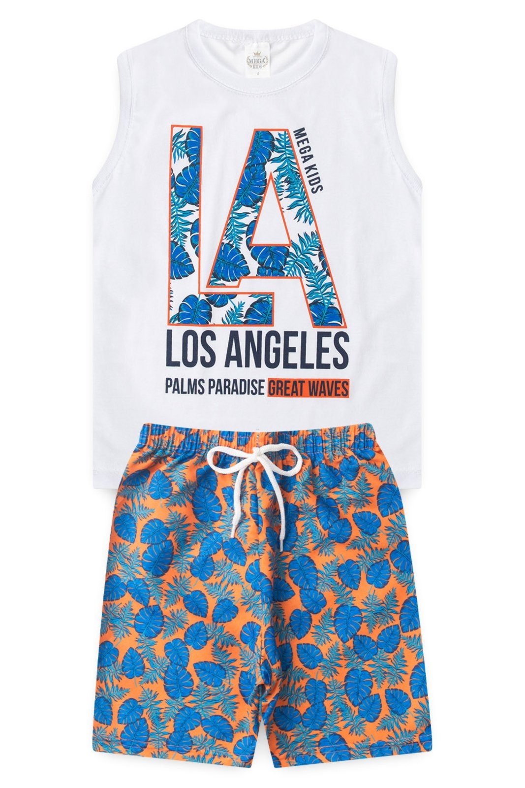 Infantil – Conjunto Verão Masculino Regata LA Folhas Branco – Mega
