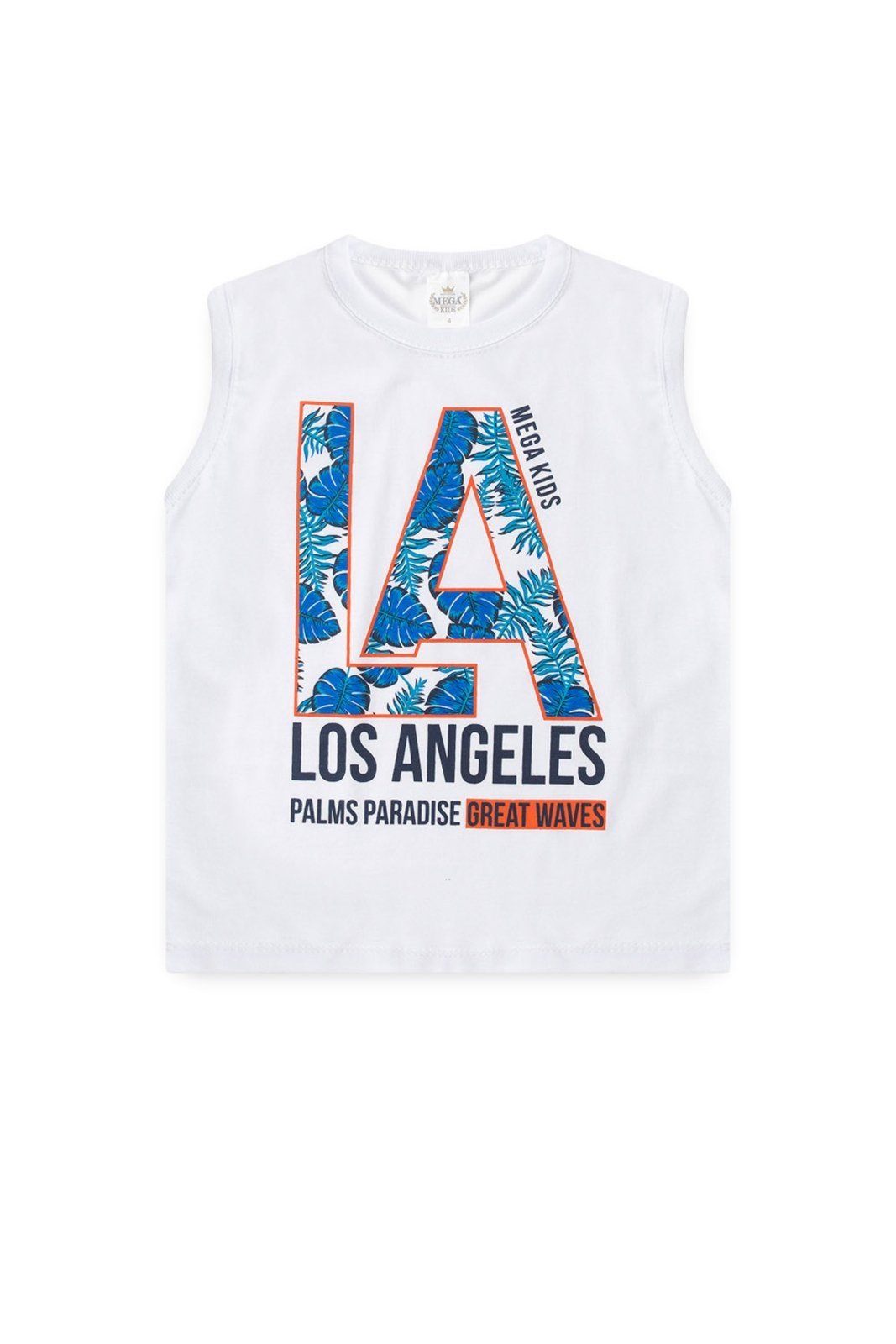 Vista 3 Infantil - Conjunto Verão Masculino Regata LA Folhas Branco - Mega Mega Kids unico Mega Kids unico