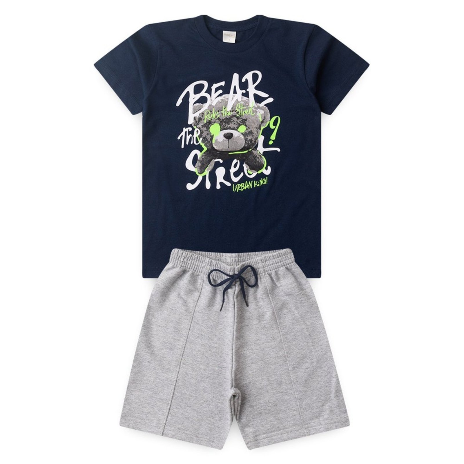 Vista 3 Infantil - Conjunto Verão Menino Marinho Camiseta e Bermuda com Recorte Urso Moderno Molekada azul Molekada azul