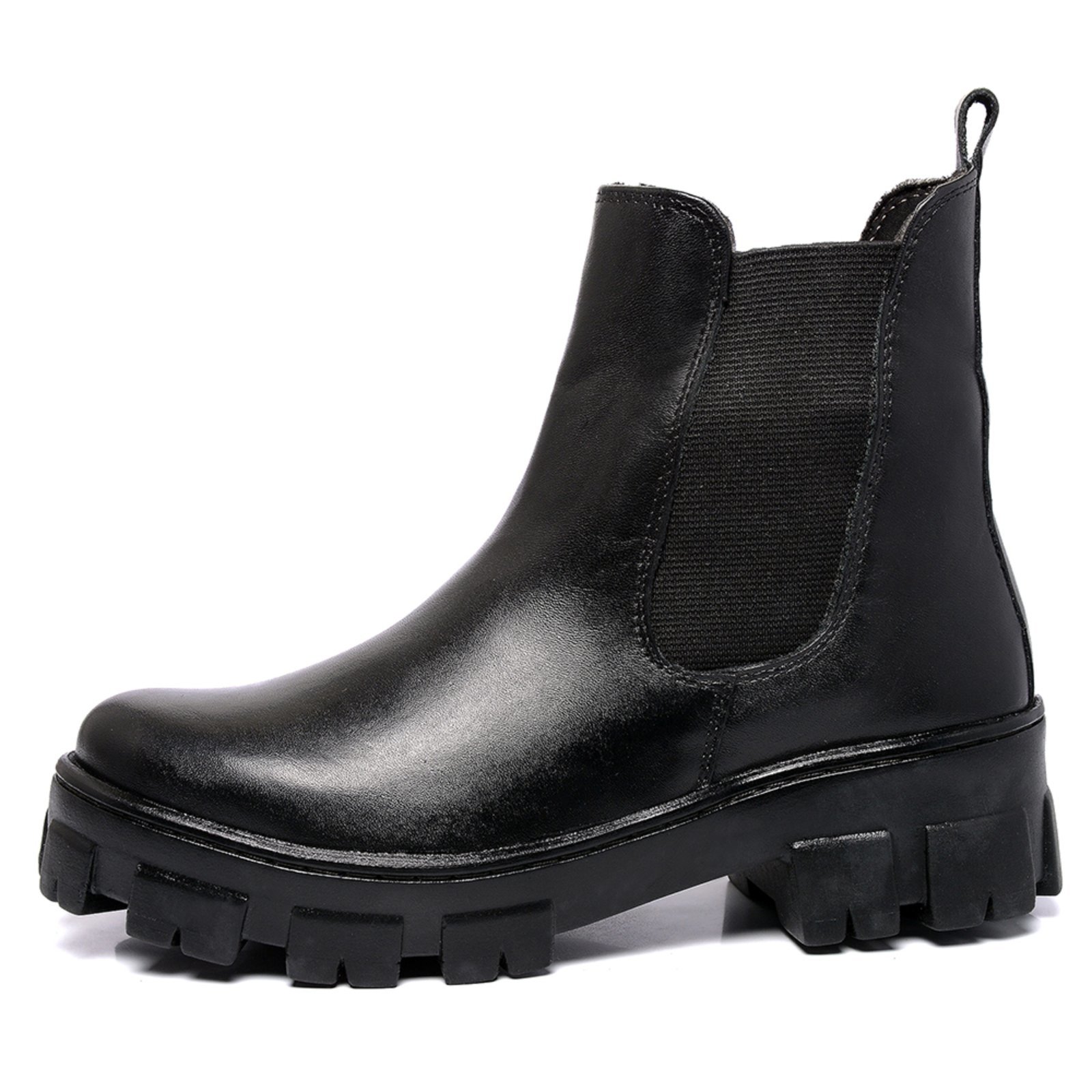 Bota Botina Coturno Feminino Ferrile em Couro Elastico Preta