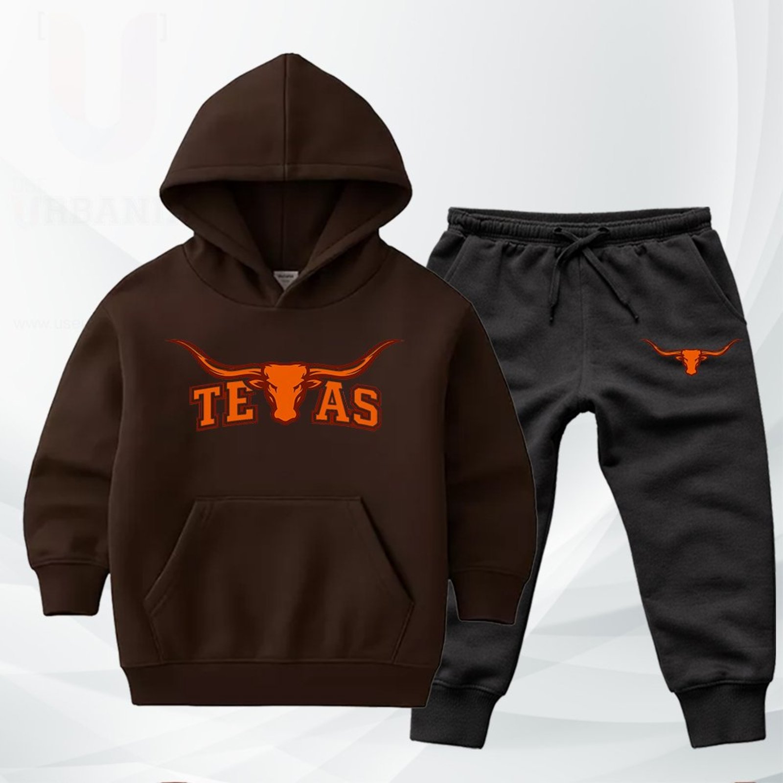 Infantil - Conjunto Moletom Urbania Moleton escola volta as aulas Canguru Fechado com Bolso e Capuz Marrom estampa texas