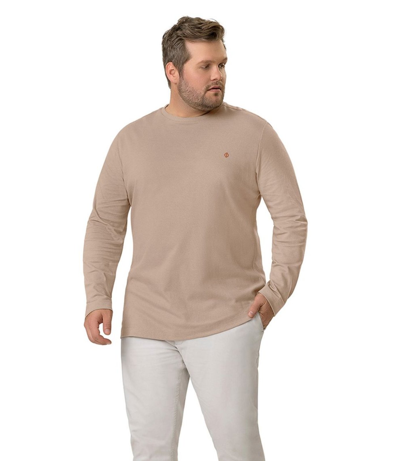 Camiseta Masculina Plus Size Manga Longa Diametro Marrom