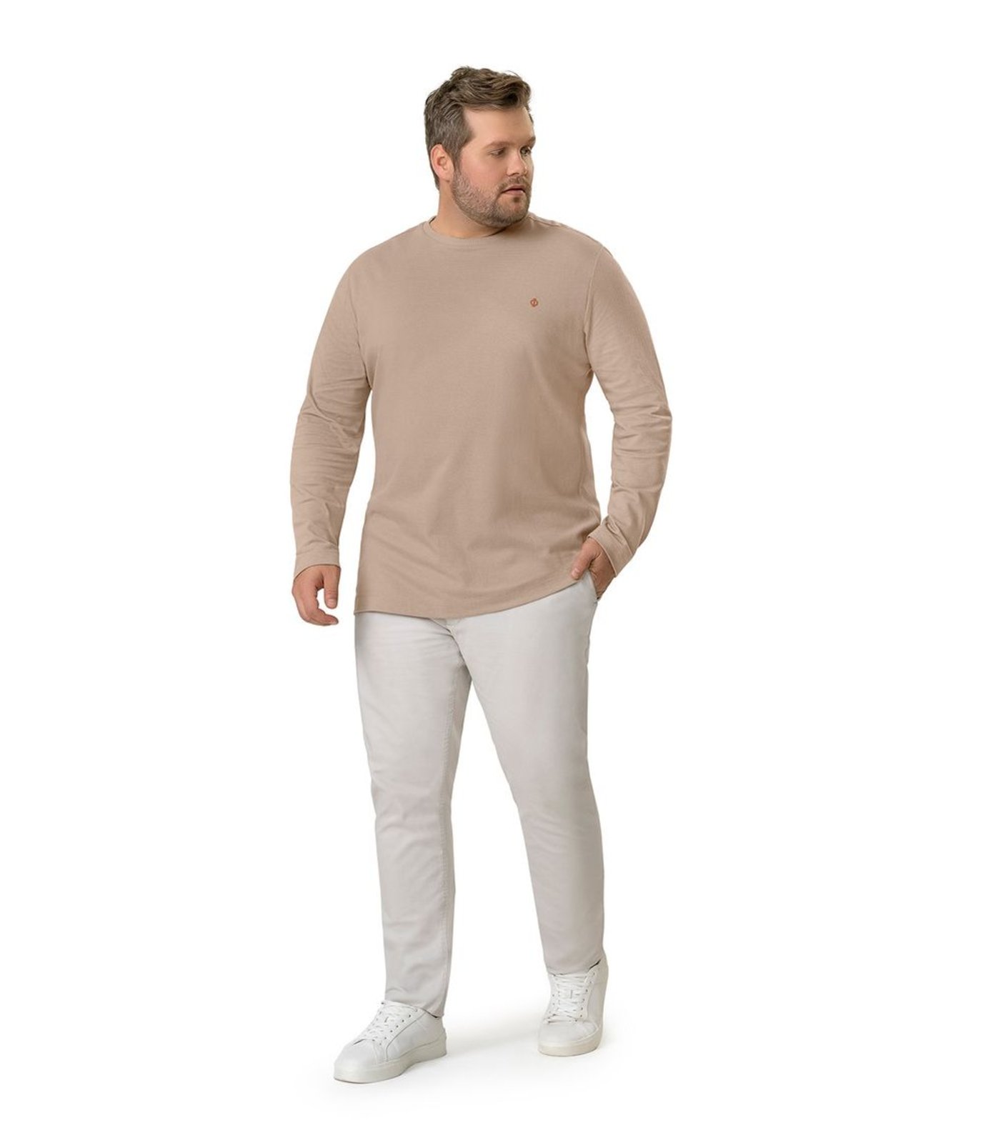 Vista 3 Camiseta Masculina Plus Size Manga Longa Diametro Rovitex Plus Size marrom Rovitex Plus Size marrom