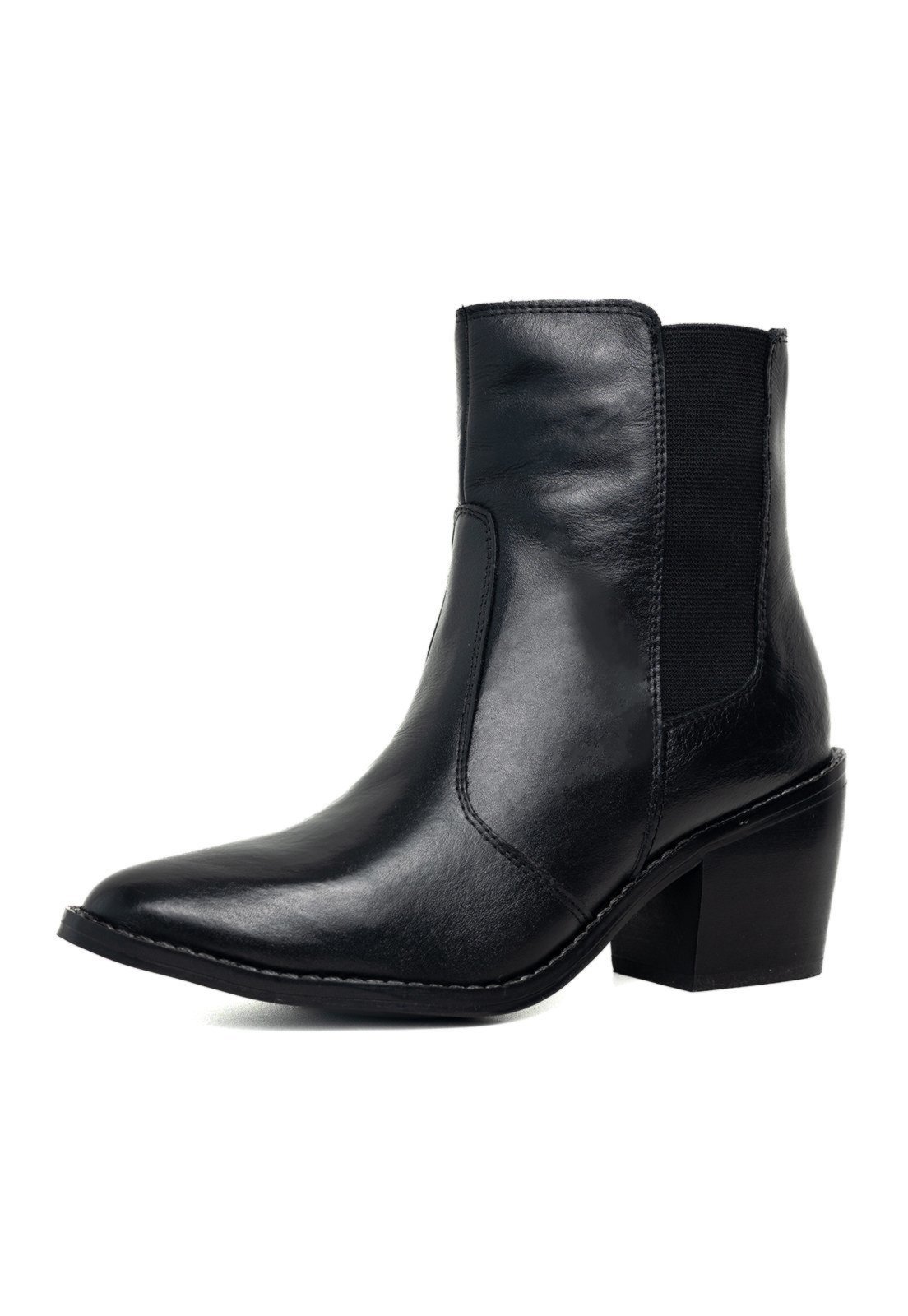 Bota Bico Fino Cano Curto Couro Preto Tellini Store