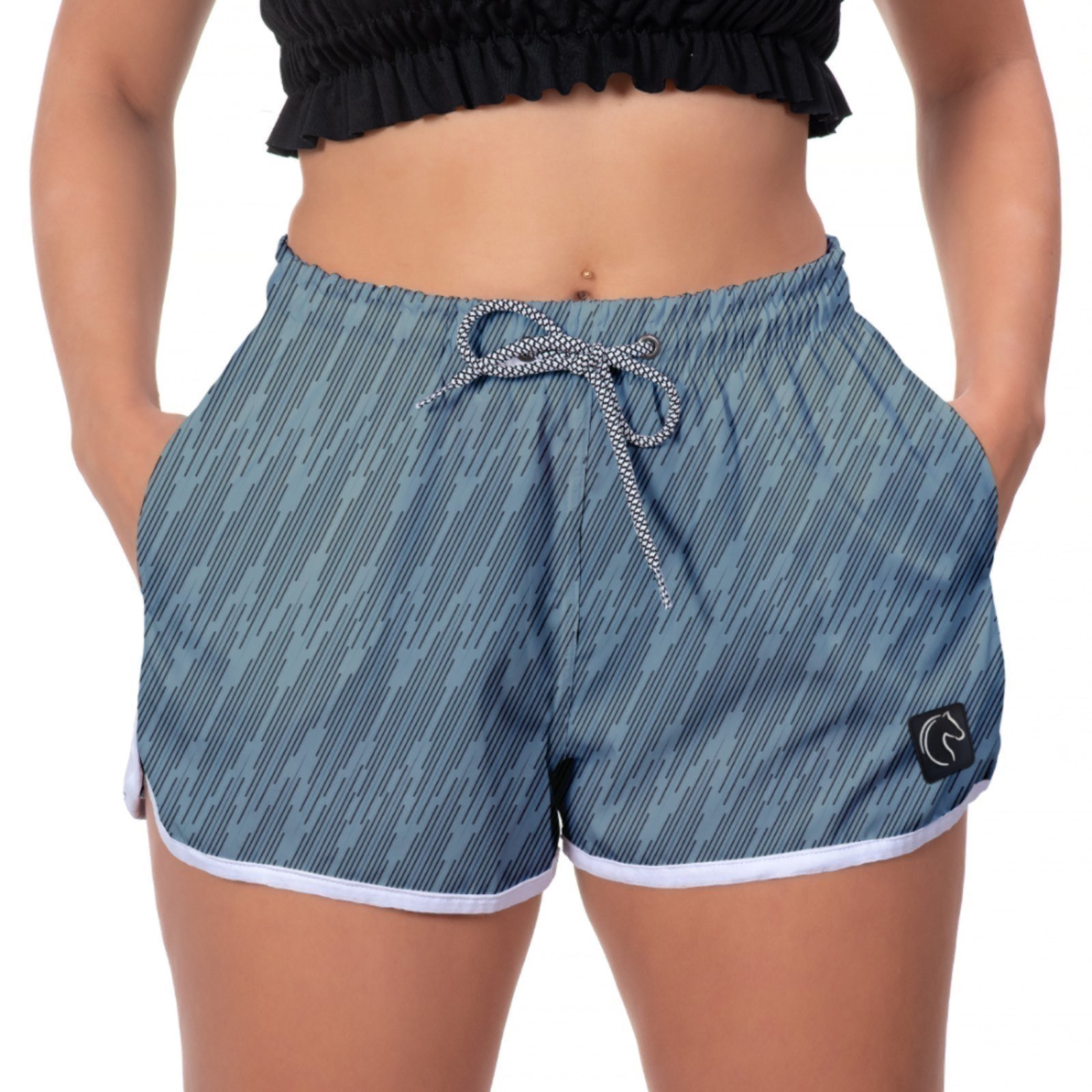 Short Feminino W2 Premium com Elástico e Cordão Ajustável Bolsos Laterais e Secagem Rápida Casual Praia ou Academia Rabiscado Cinza