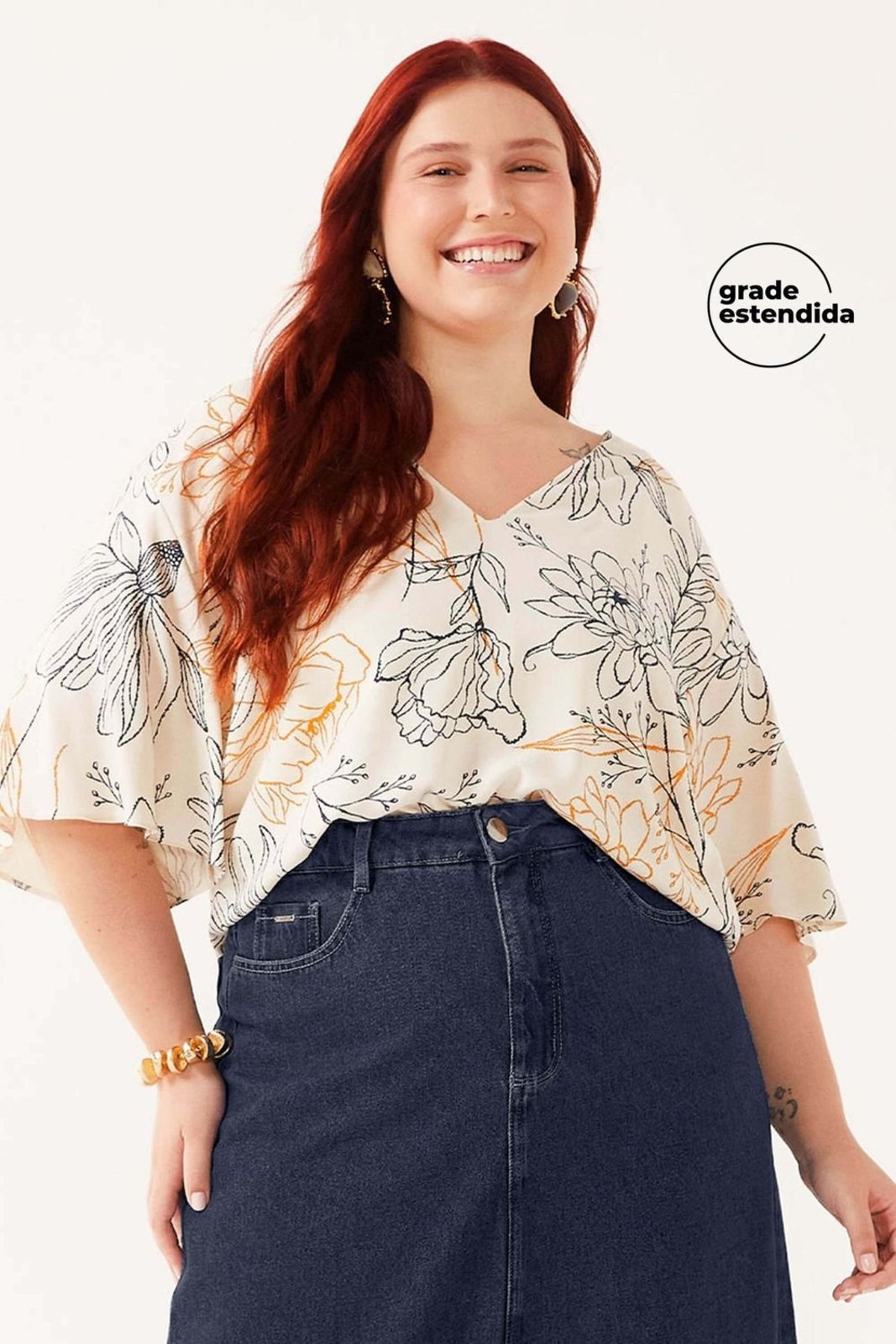 Blusa Feminina Com Manga Amplas Marialícia Bege