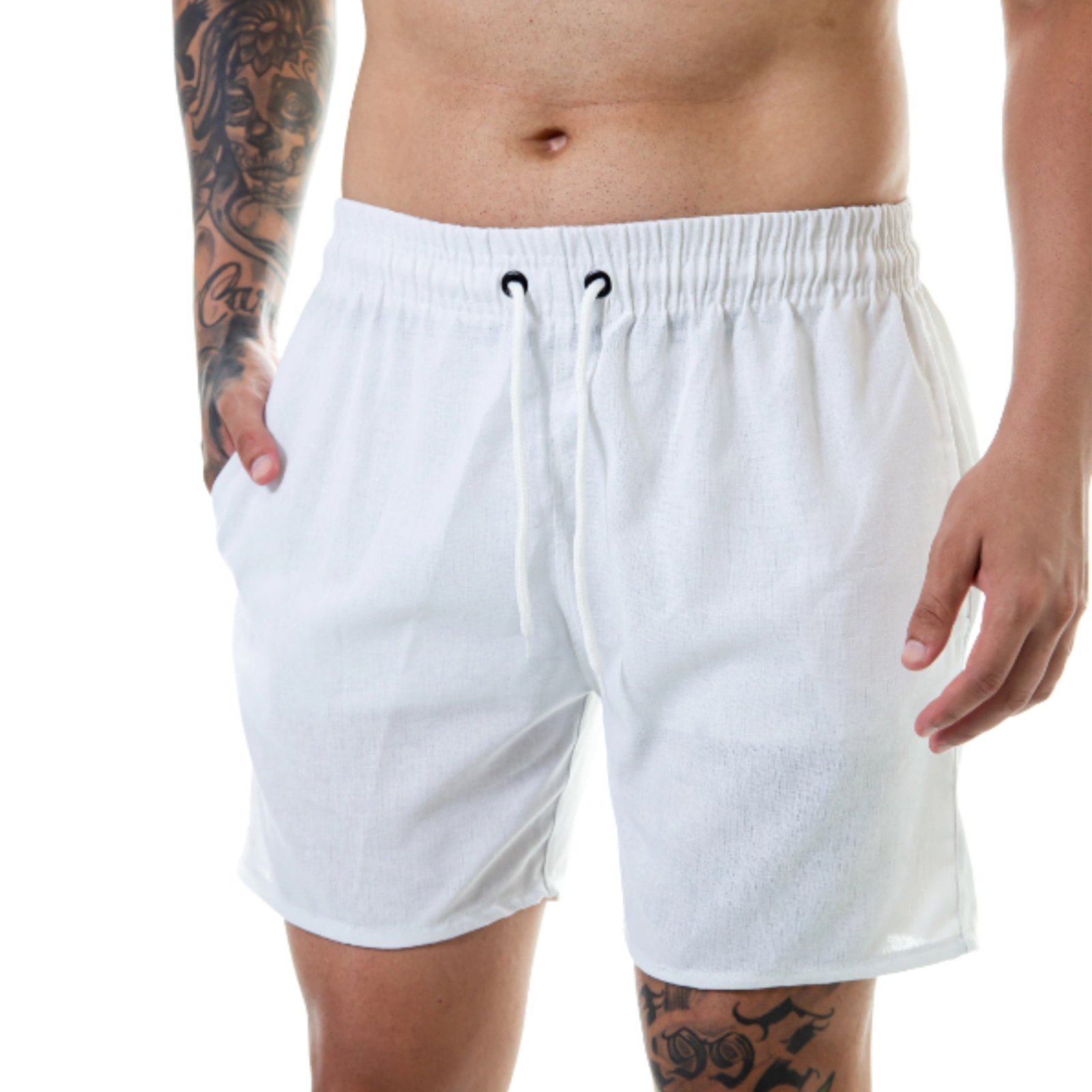 Short Linho Masculino Mauricinho Bermuda Curta Moda Casual Confortavel Branco