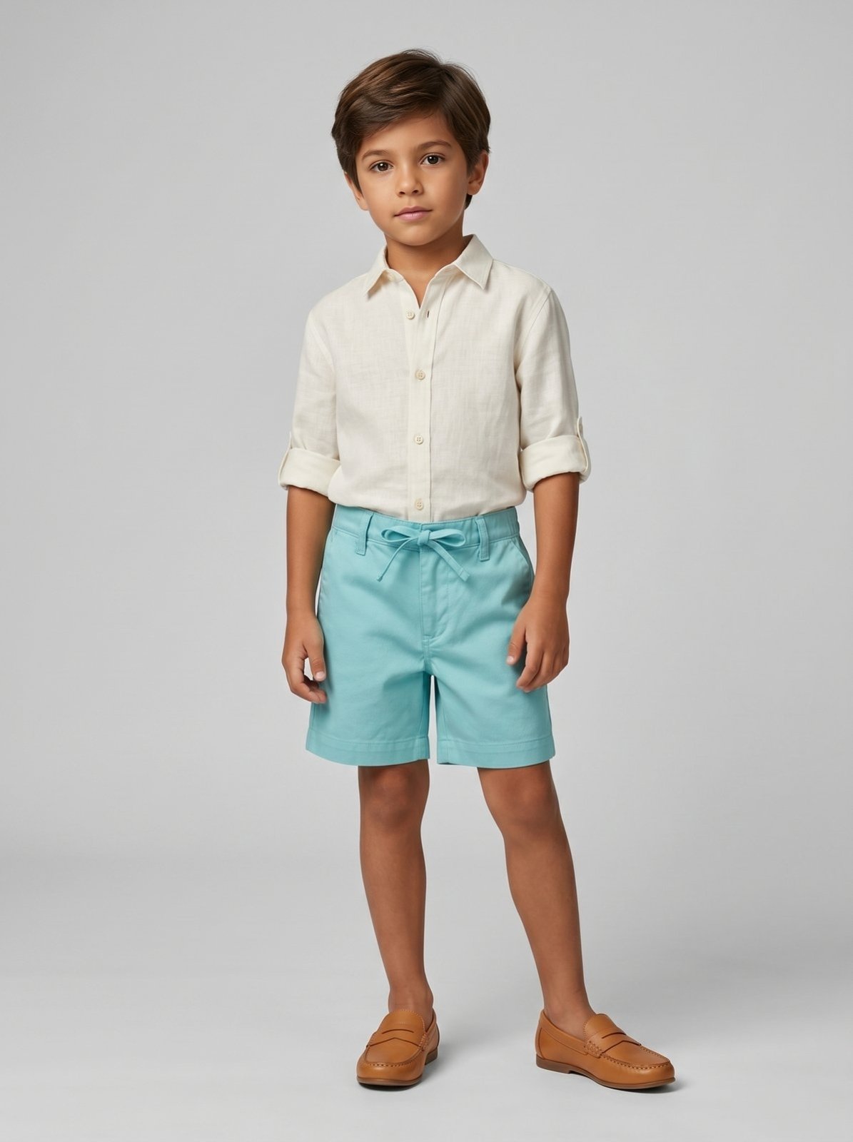 Infantil - Bermuda Algodão - Verde Agua - 01