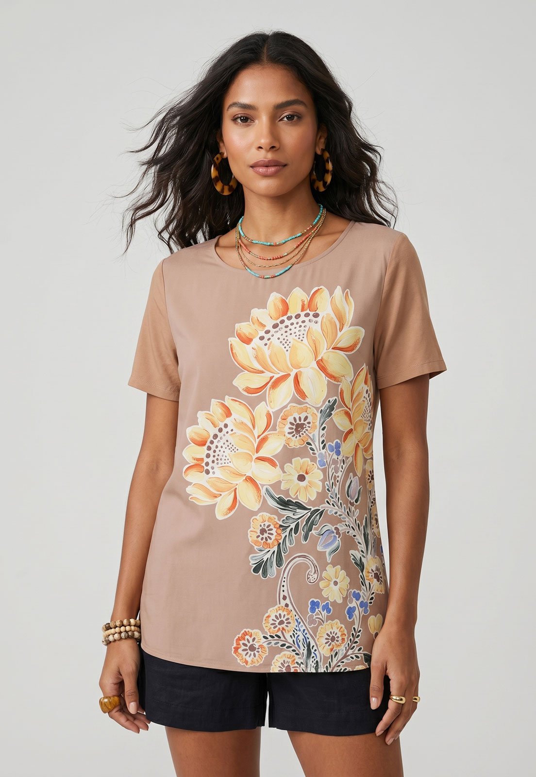 Camiseta Feminina Lez a Lez Estampa Floral Nude