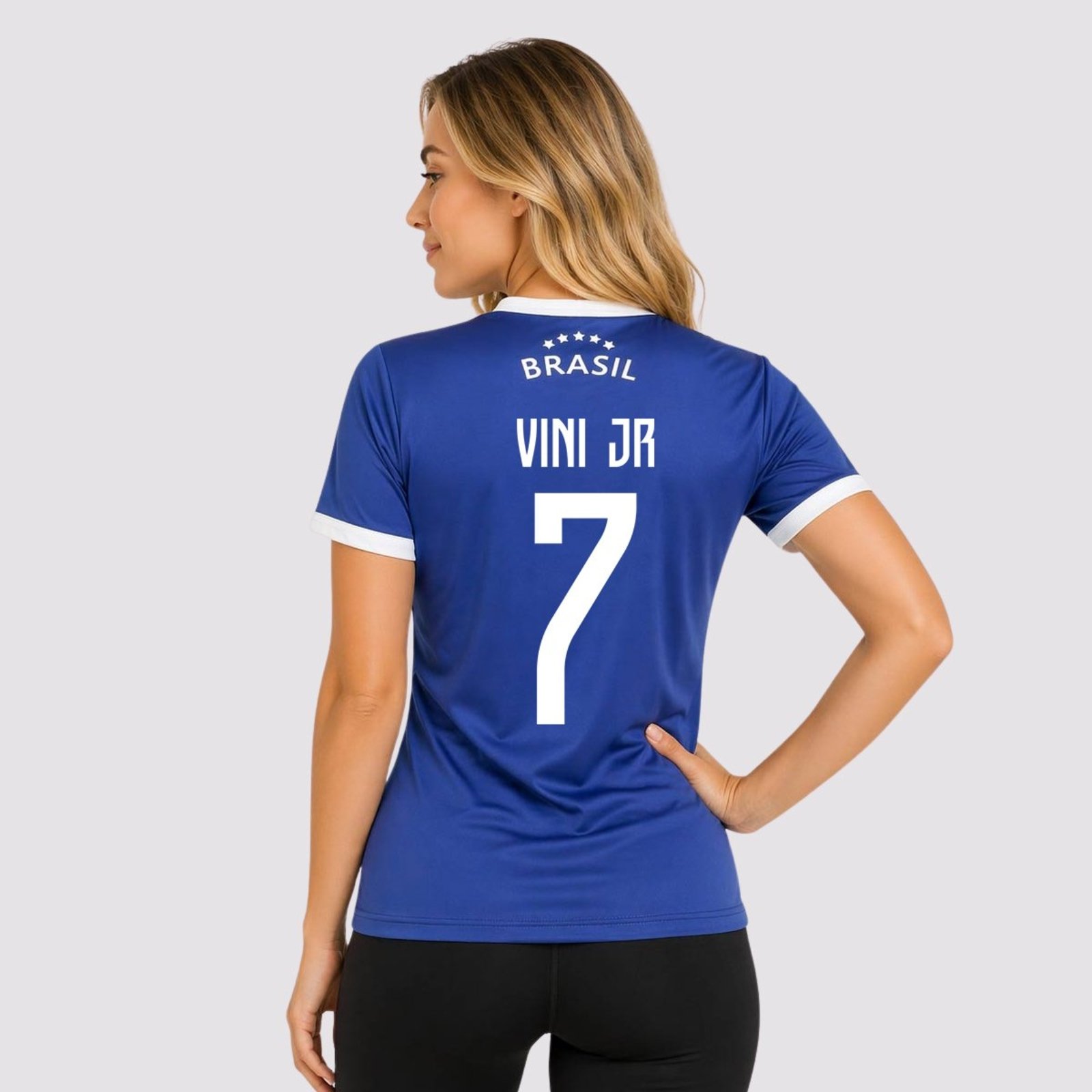 Camisa Brasil Canarinho Feminina Azul 7 Vini Jr