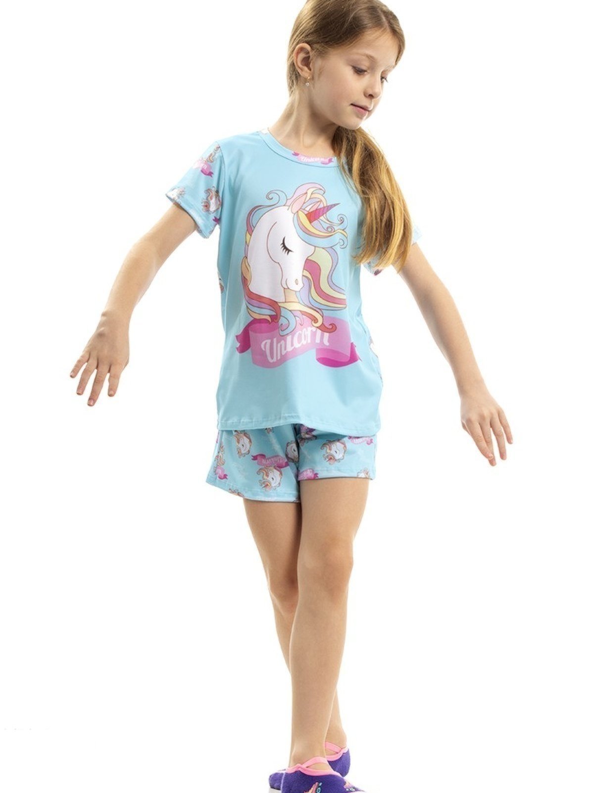Vista 2 Pijama de Verão Menina Peach Touch Magicamente Princesa Unicórnio Magicamente Kids azul Magicamente Kids azul