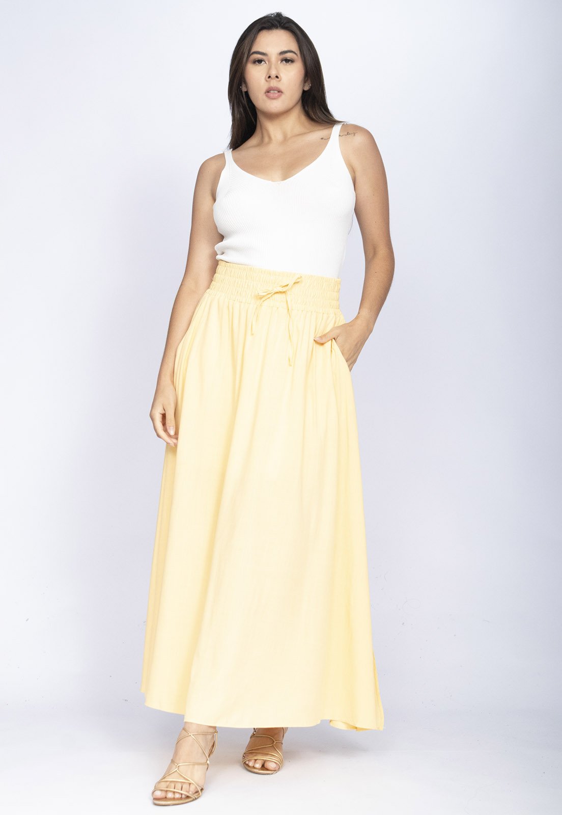 Saia Cabanafree Longa Viscose Amarelo Sun