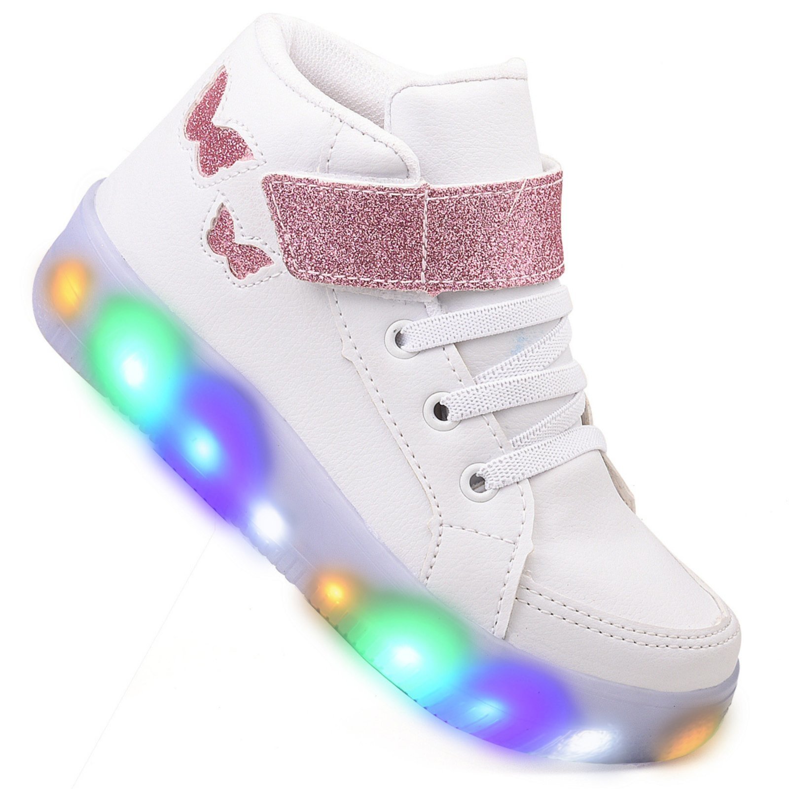 Infantil – Tenis De Led Botinha Borboleta Branco Meninas Brilhante