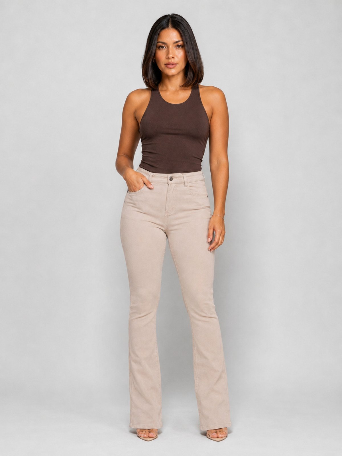 Calça Feminina Bootcut Cintura Alta com Elastano Crocker - 50588