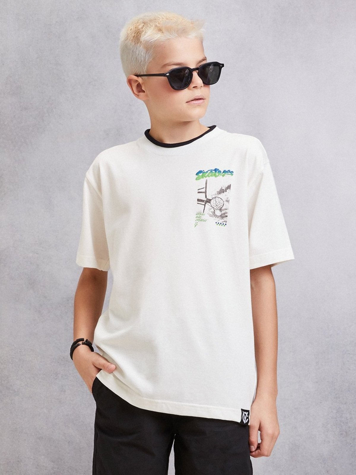 Infantil - Camiseta Off White Estampada