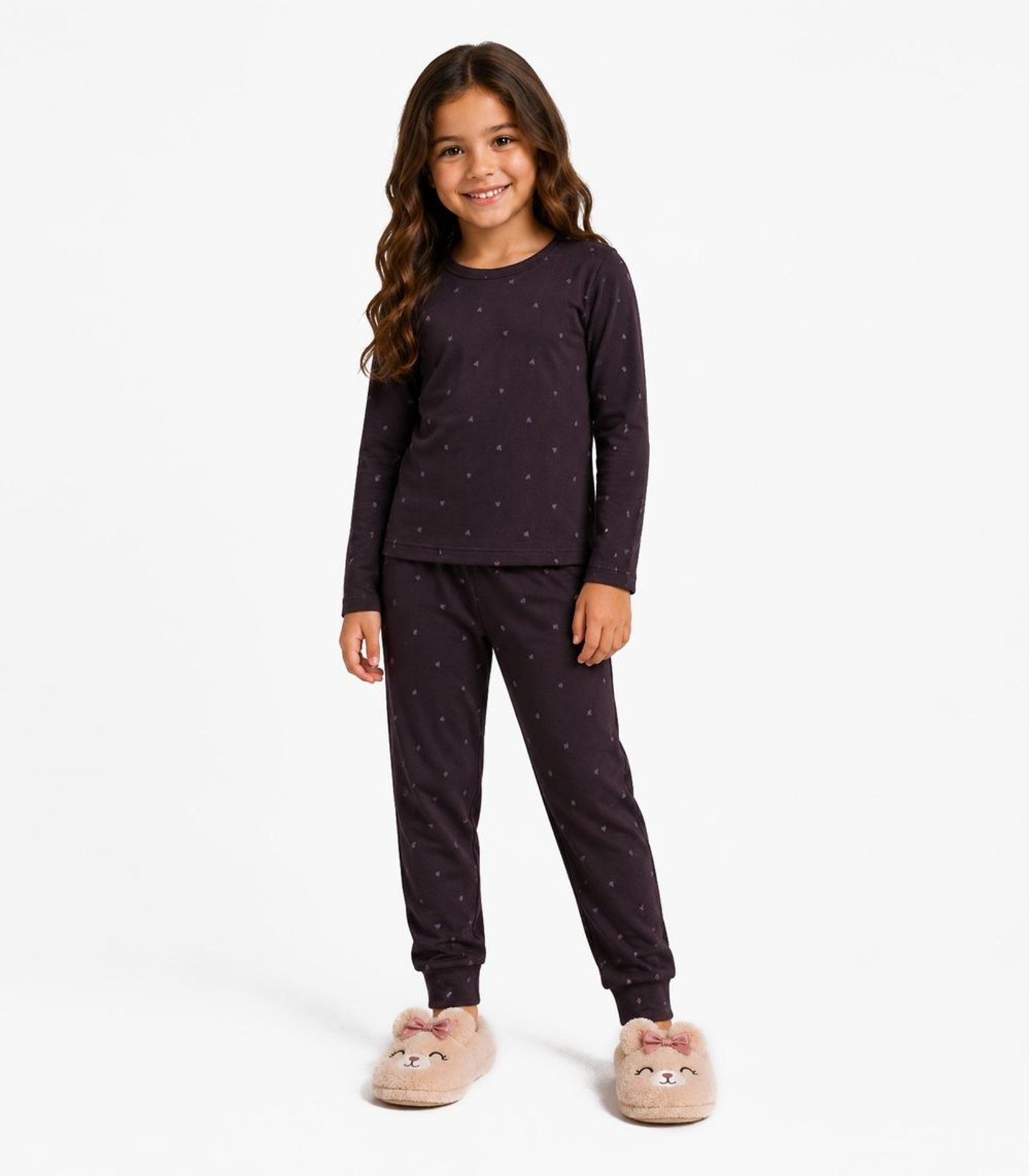 Pijama Menina Blusa Manga Longa e Calça Select Marrom