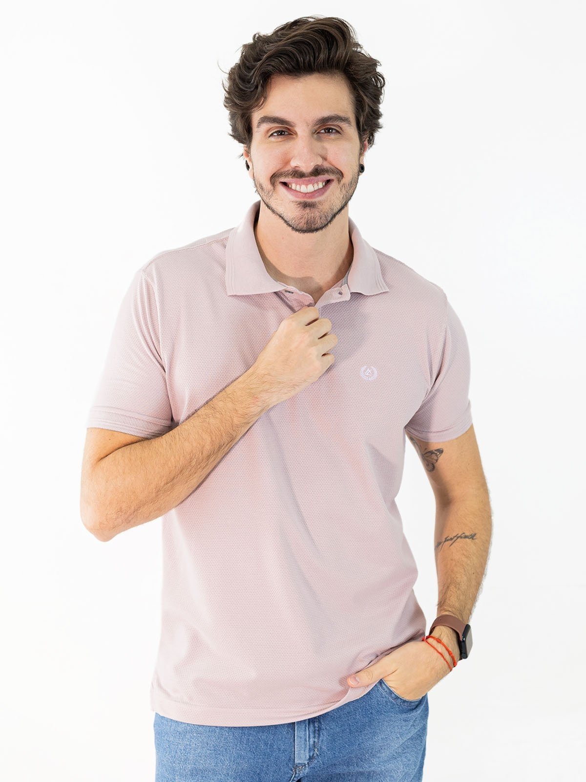 Camisa Polo Masculina Tradicional Textura Flocada Anticorpus