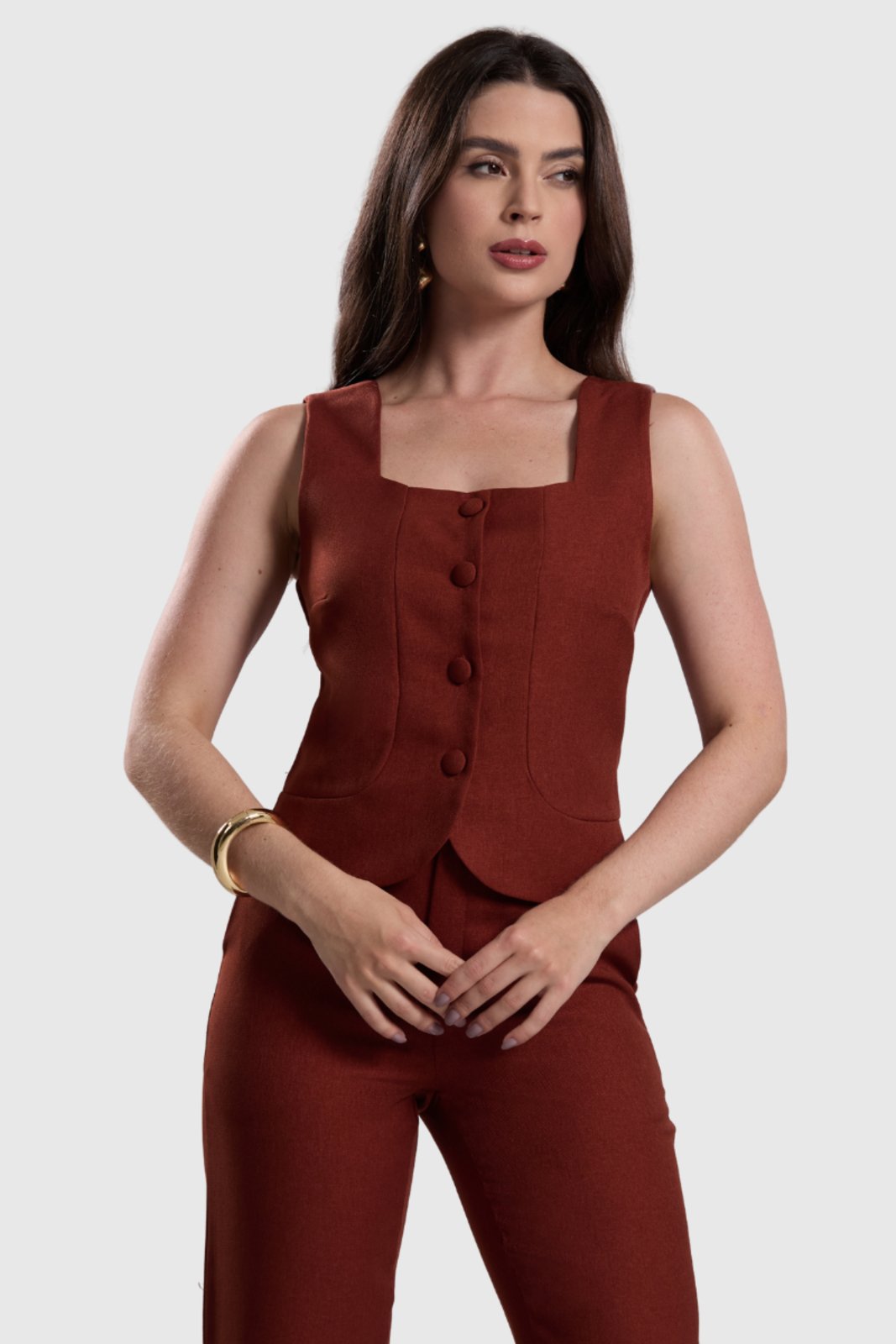 Colete Feminino Amora Café Alfaiataria Marrom