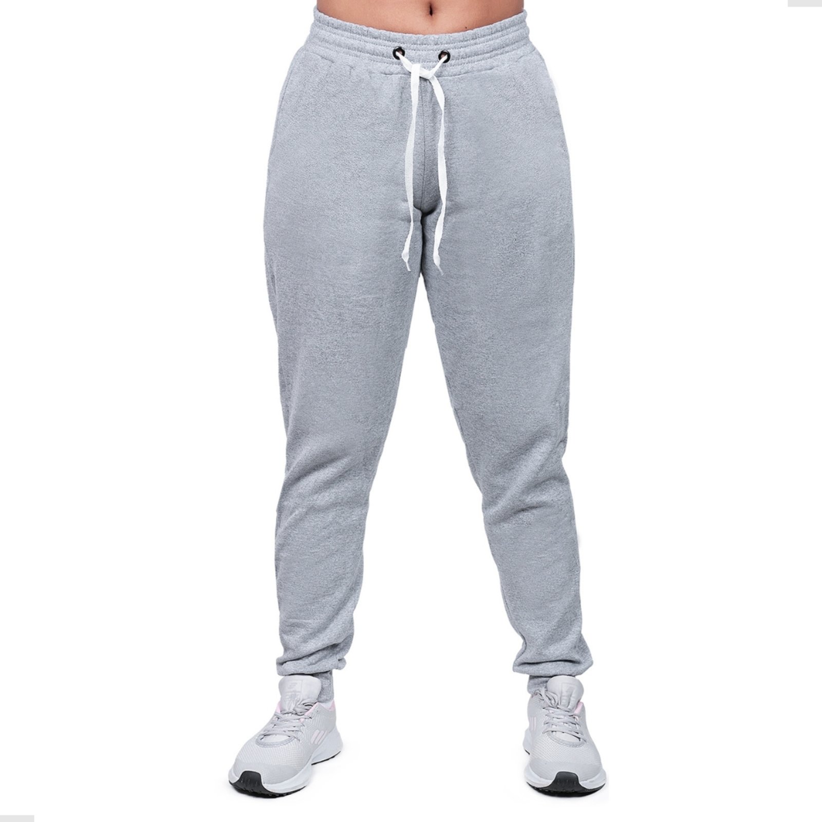 Calça De Moletom Feminina Techmalhas Jogger Slim Flanelada Cinza