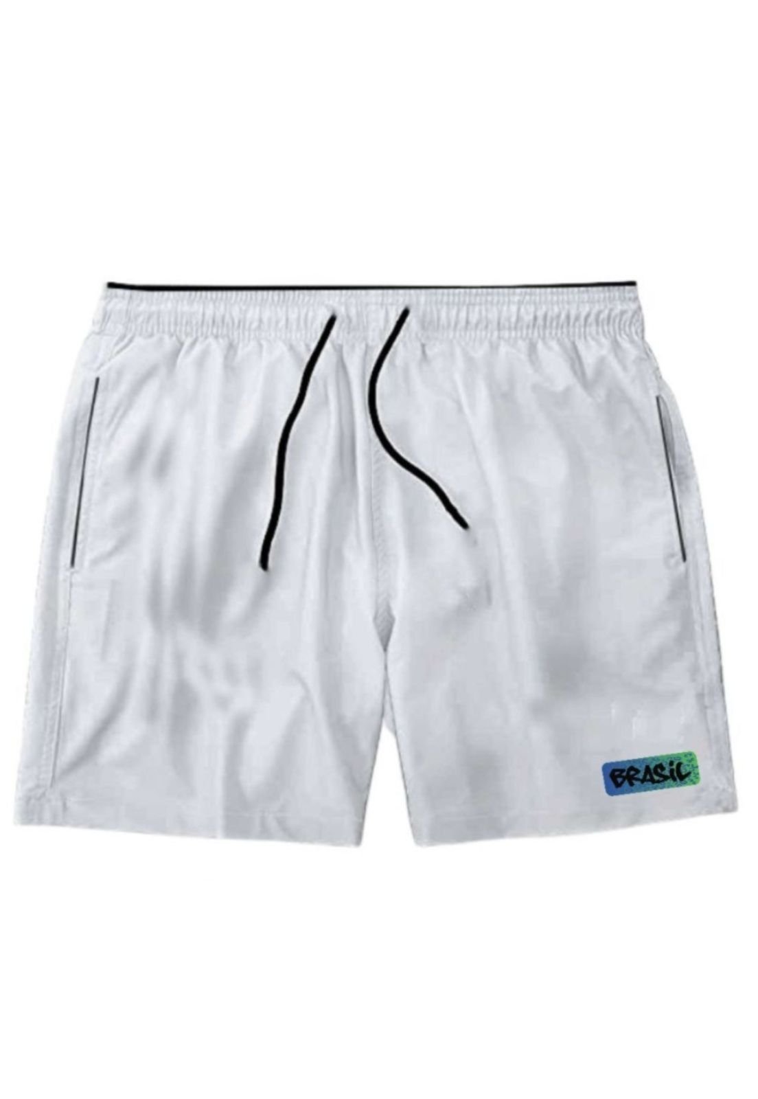 Bermuda Masculina Brasil Tactel Relaxado Short Com Bolsos Verão Copa Branco
