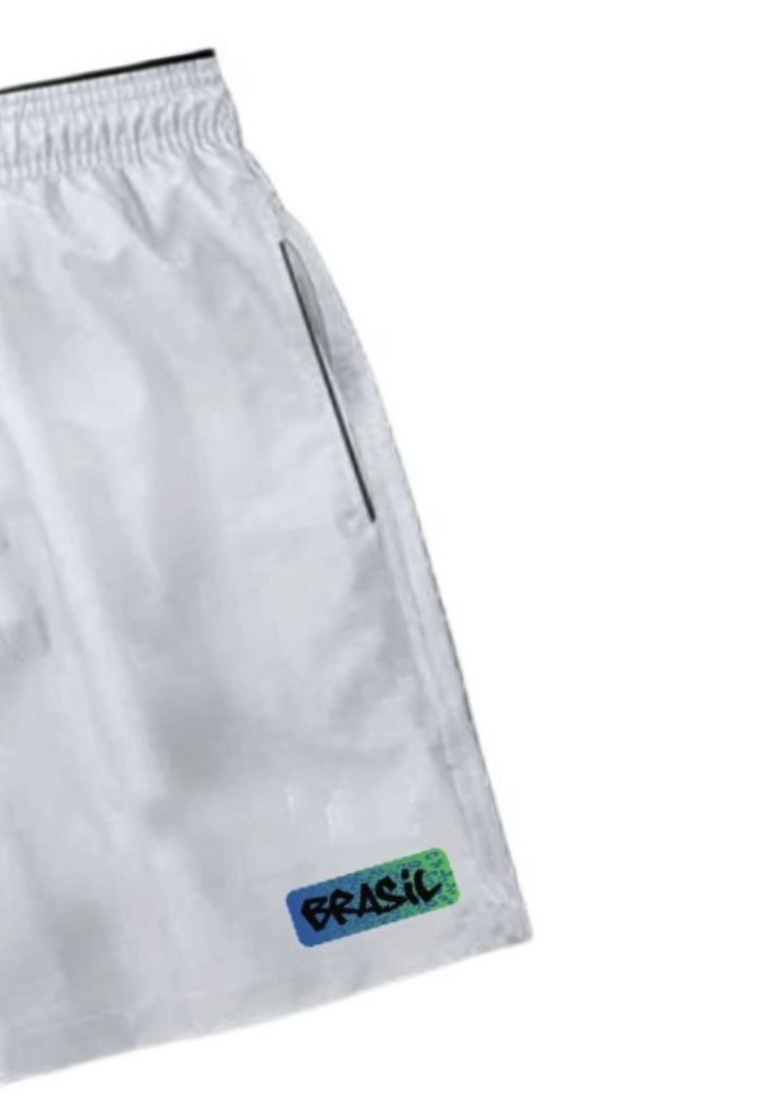 Vista 3 Bermuda Masculina Brasil Tactel Relaxado Short Com Bolsos Verão Copa branco Relaxado branco