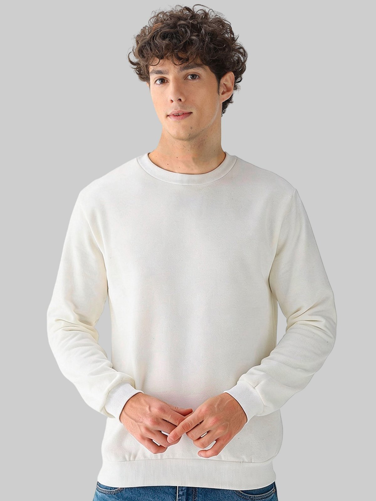 Moletom Gola Redonda Masculino Benellys Liso Off White