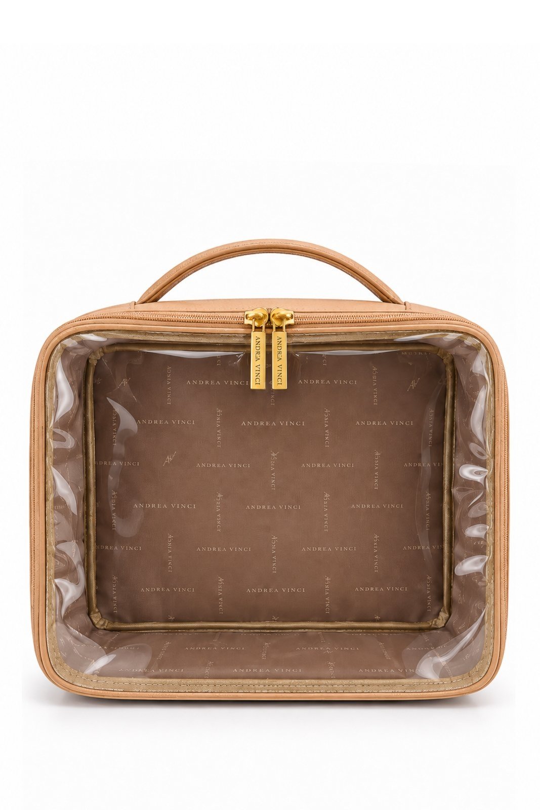 Necessaire transparente em couro e vinil para viagem 23x28x10 Elora - Bege