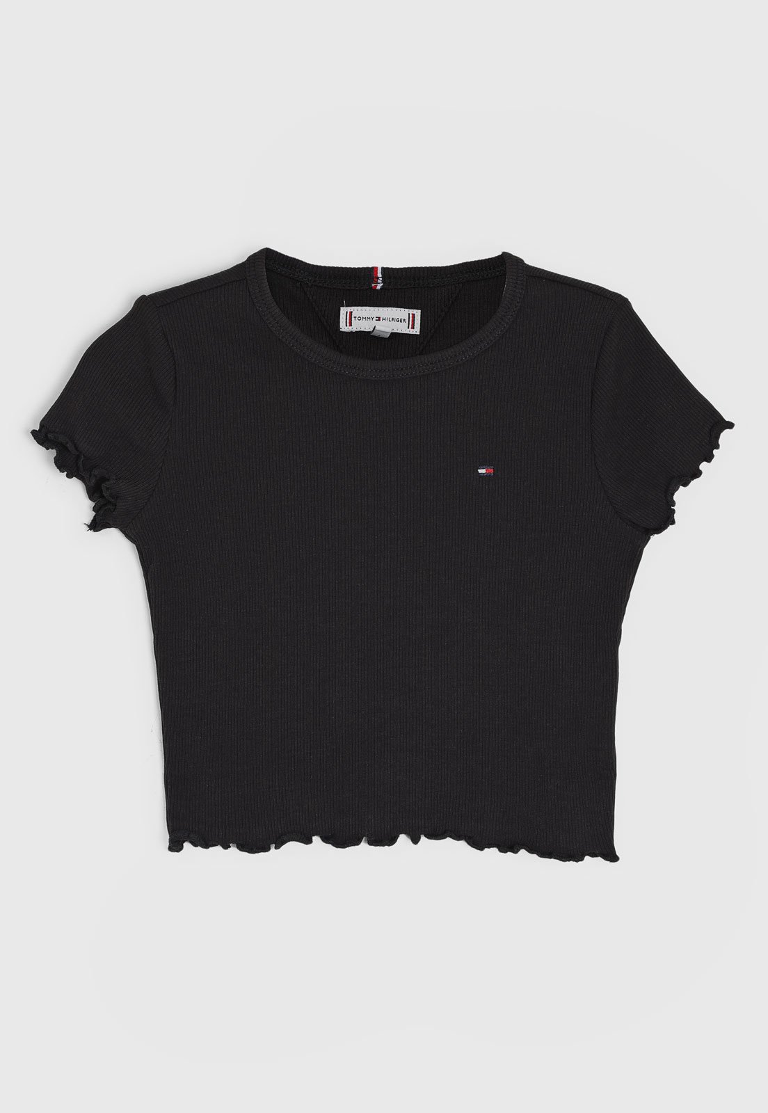 Infantil – Camiseta Manga Curta Tommy Hilfiger Canelada Logo Preta