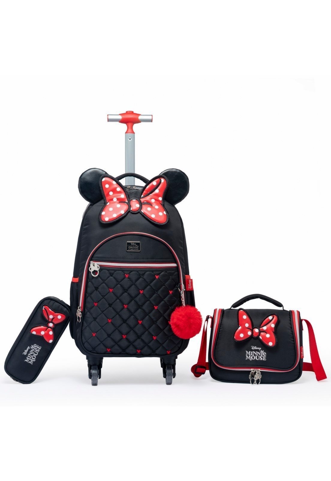 Infantil - Kit Mochila Minnie Lancheira Estojo Disney Feminina Resistente Espaçosa
